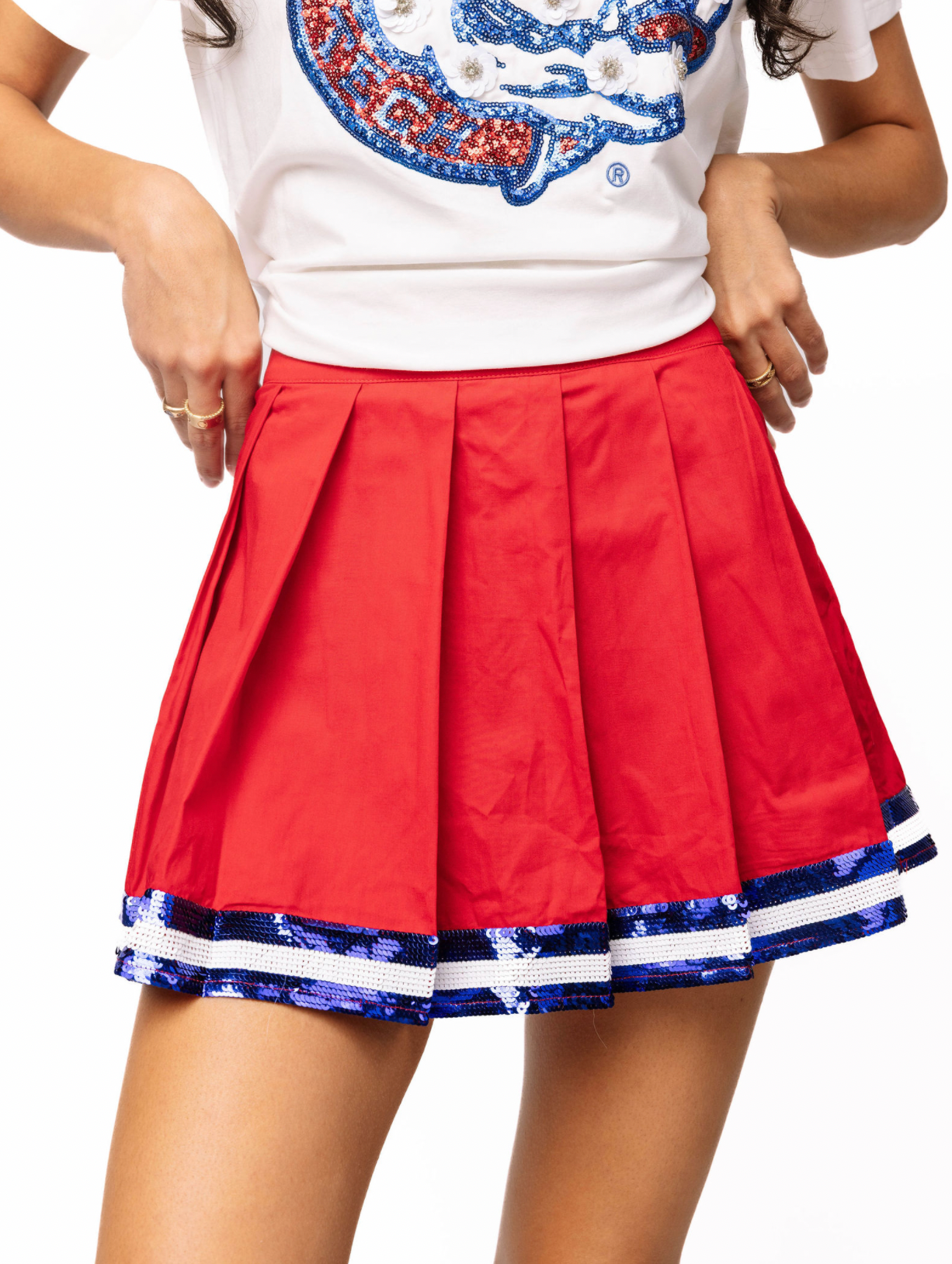 SAMPLE - Red with Royal and White Stripe Pleat Skort