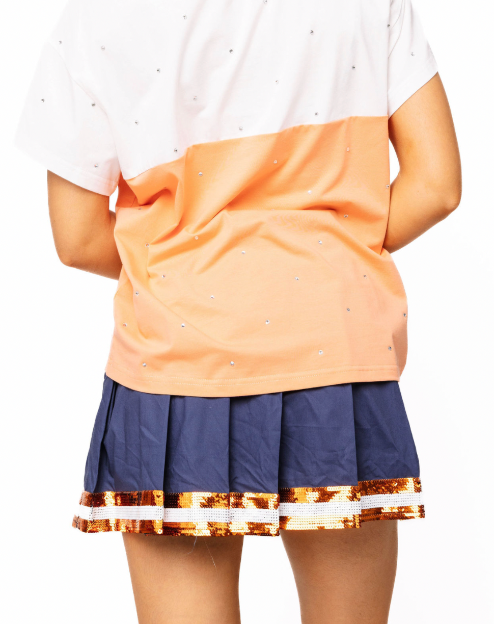 SAMPLE - Navy with Orange and White Stripe Pleat Skort