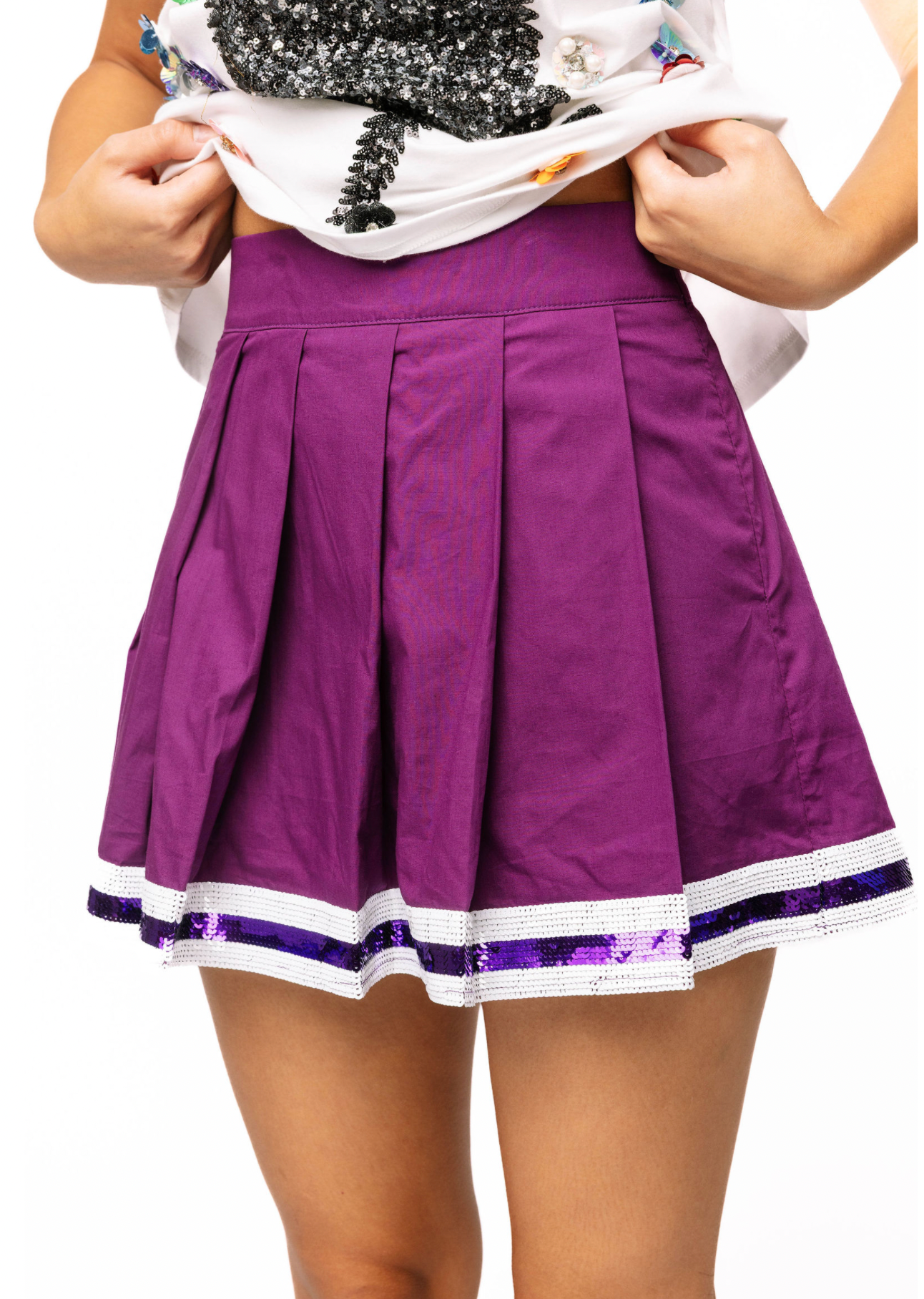 SAMPLE - Purple with Purple and White Stripe Pleat Skort