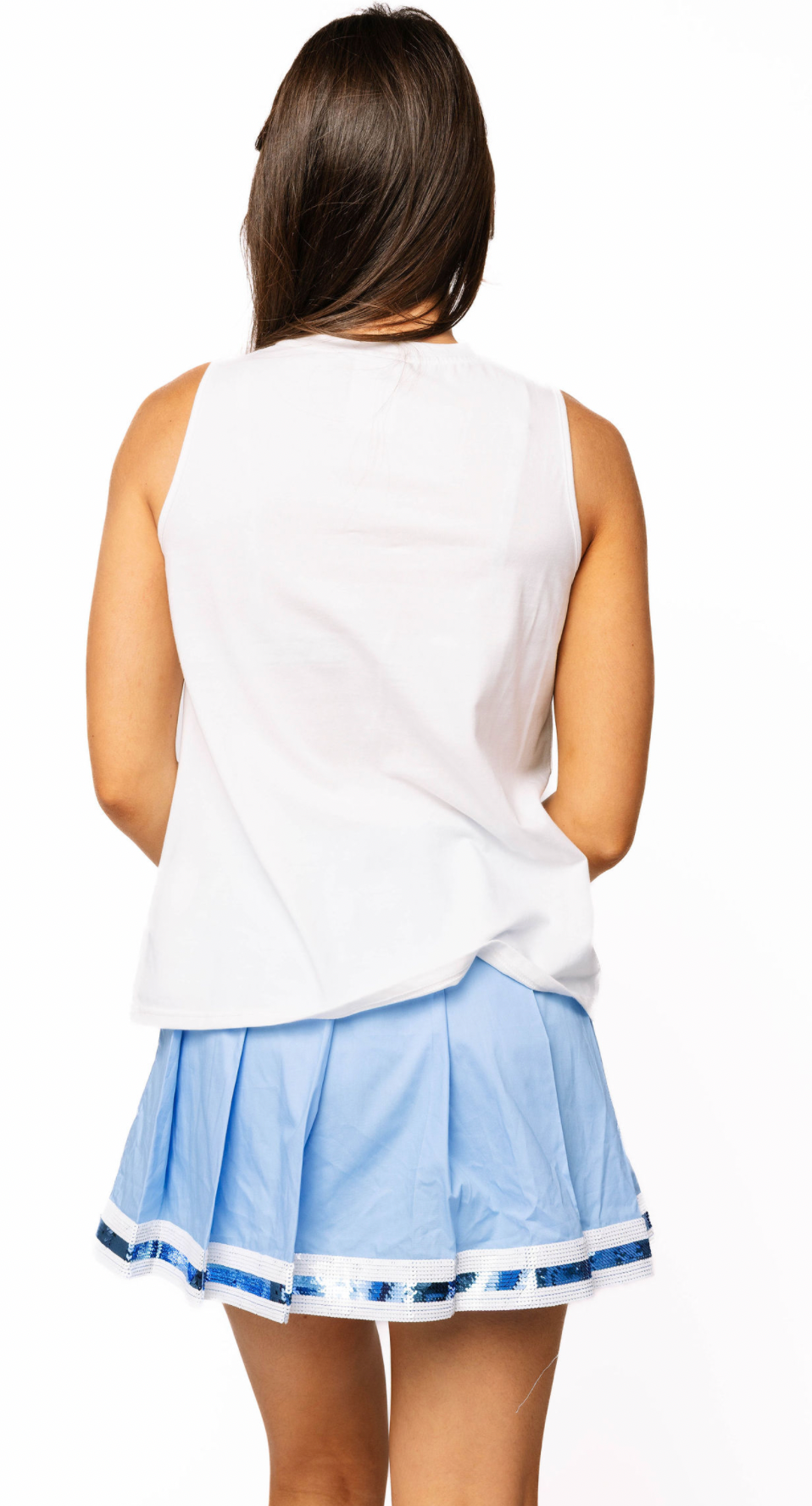 SAMPLE - Powder Blue with Powder and White Stripe Pleat Skort