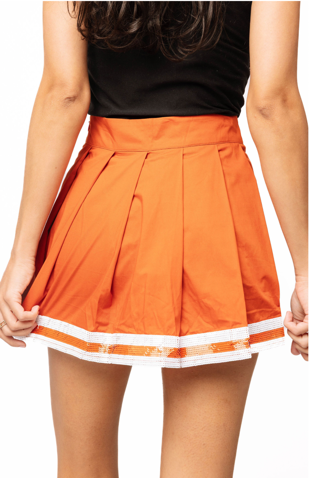 SAMPLE - Burnt Orange with White and Orange Stripe Pleat Skort