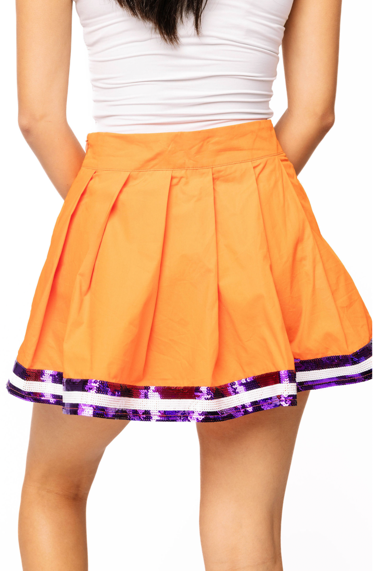 SAMPLE - Orange with Purple and White Stripe Pleat Skort