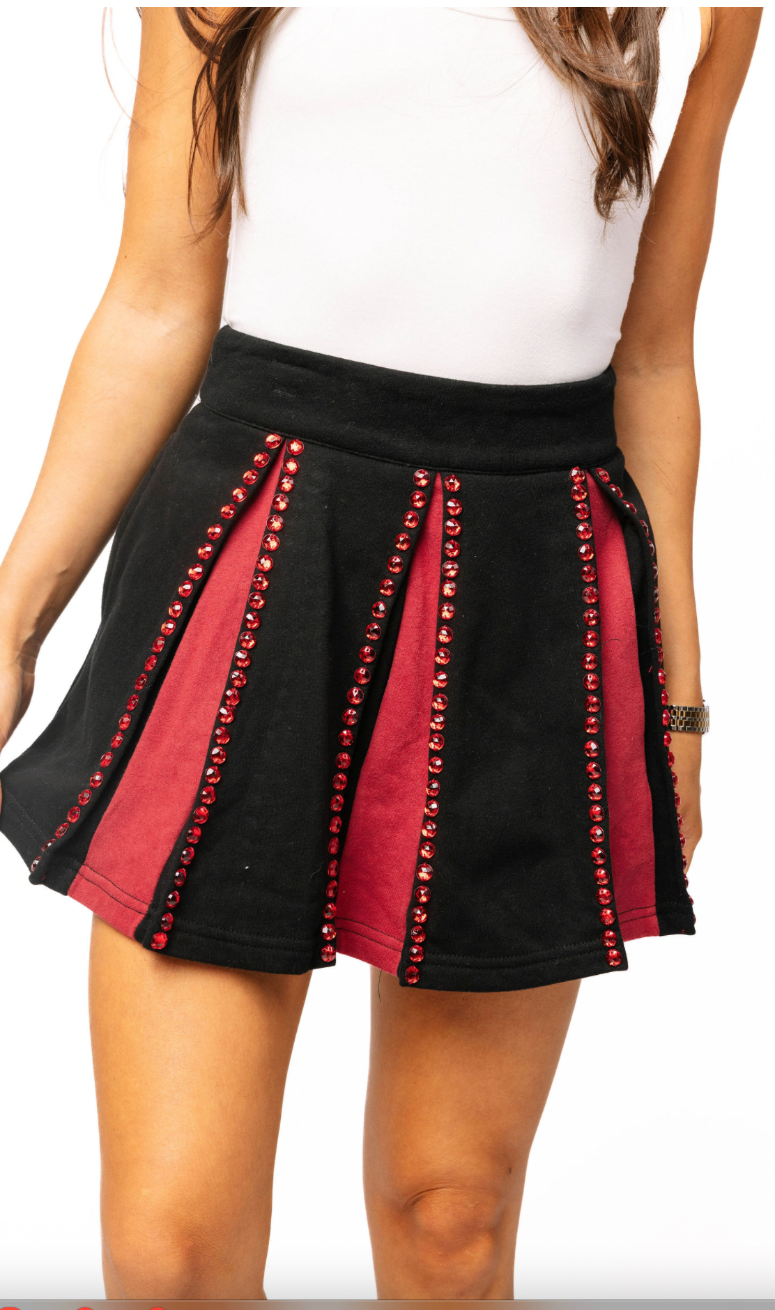 SAMPLE - Black & Garnet Jeweled Pleat Skirt