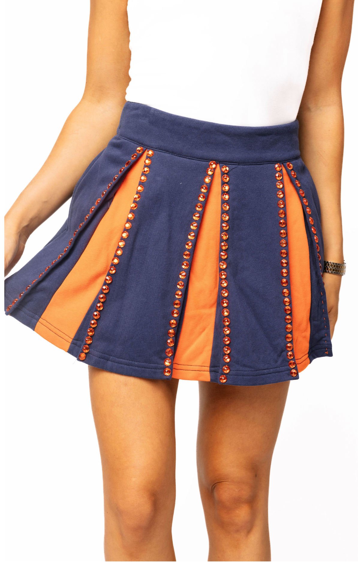 SAMPLE - Navy & Orange Jeweled Pleat Skirt