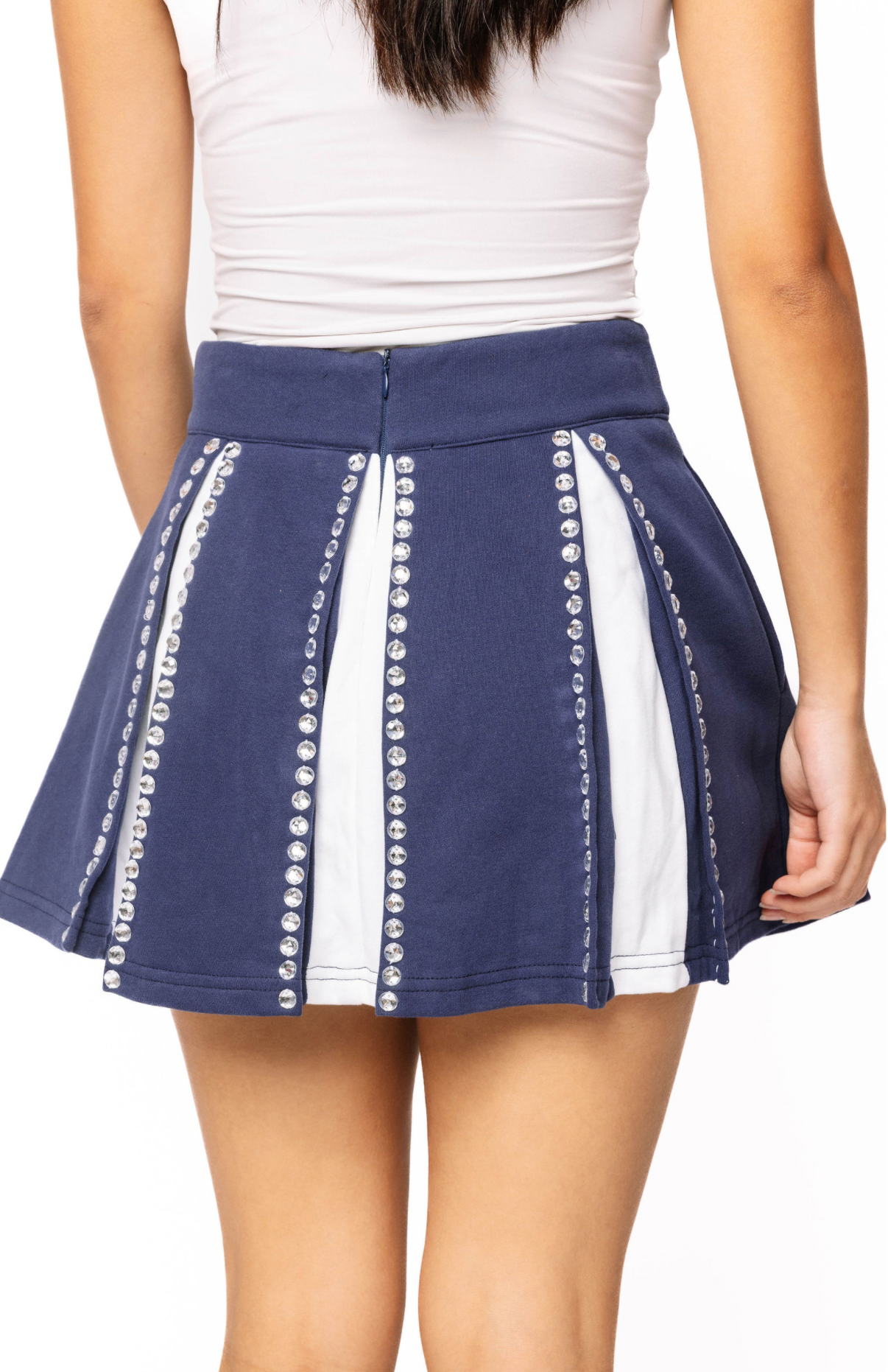 SAMPLE - Navy & White Jeweled Pleat Skirt