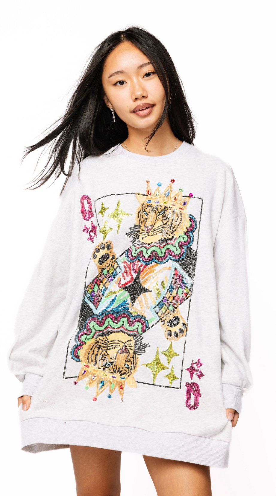 SAMPLE - Grey Tiger Queen Card Sweatshirt Dress