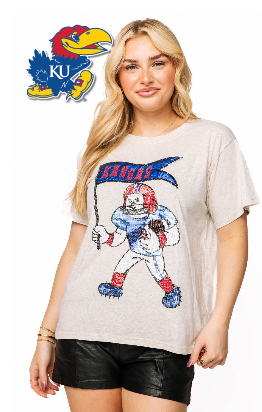 Licensed Sample - Kansas Football Player With Flag Tee