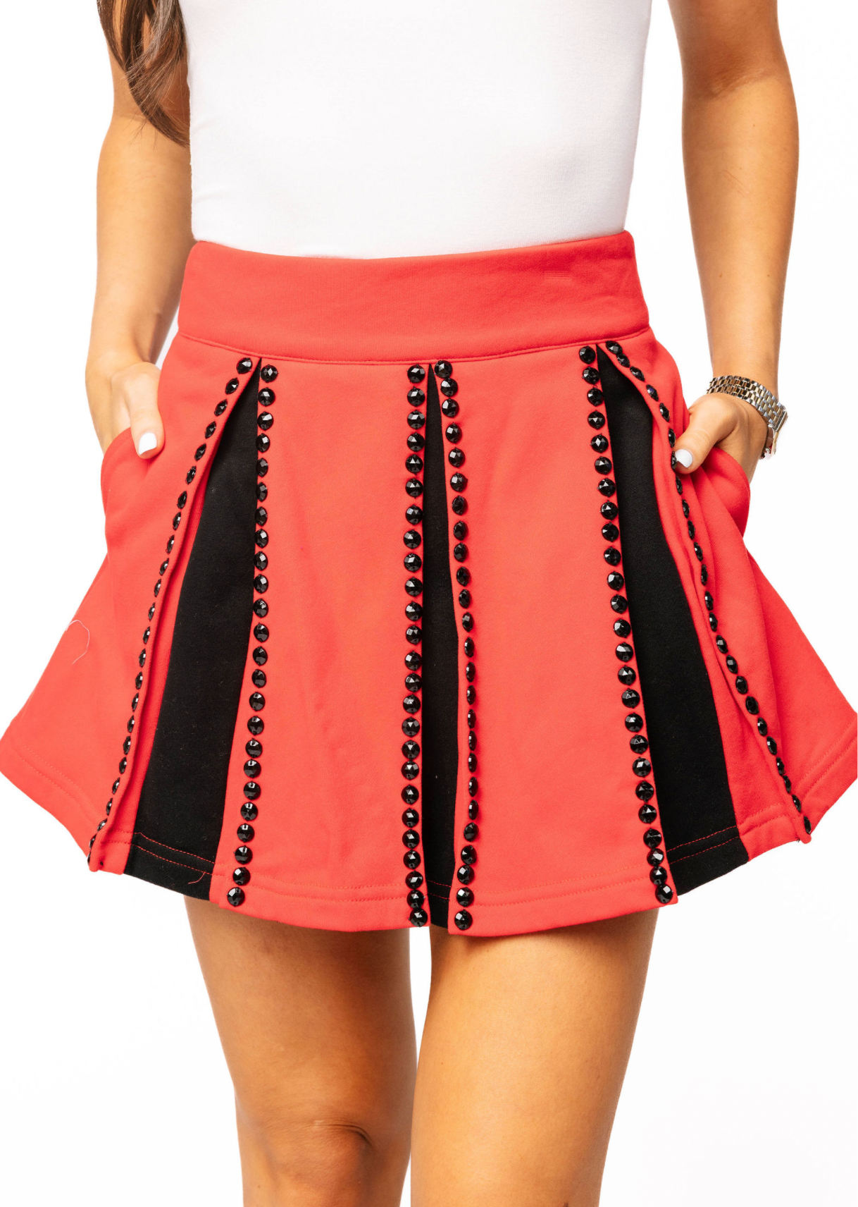SAMPLE - Red and Black Jeweled Pleat Skirt