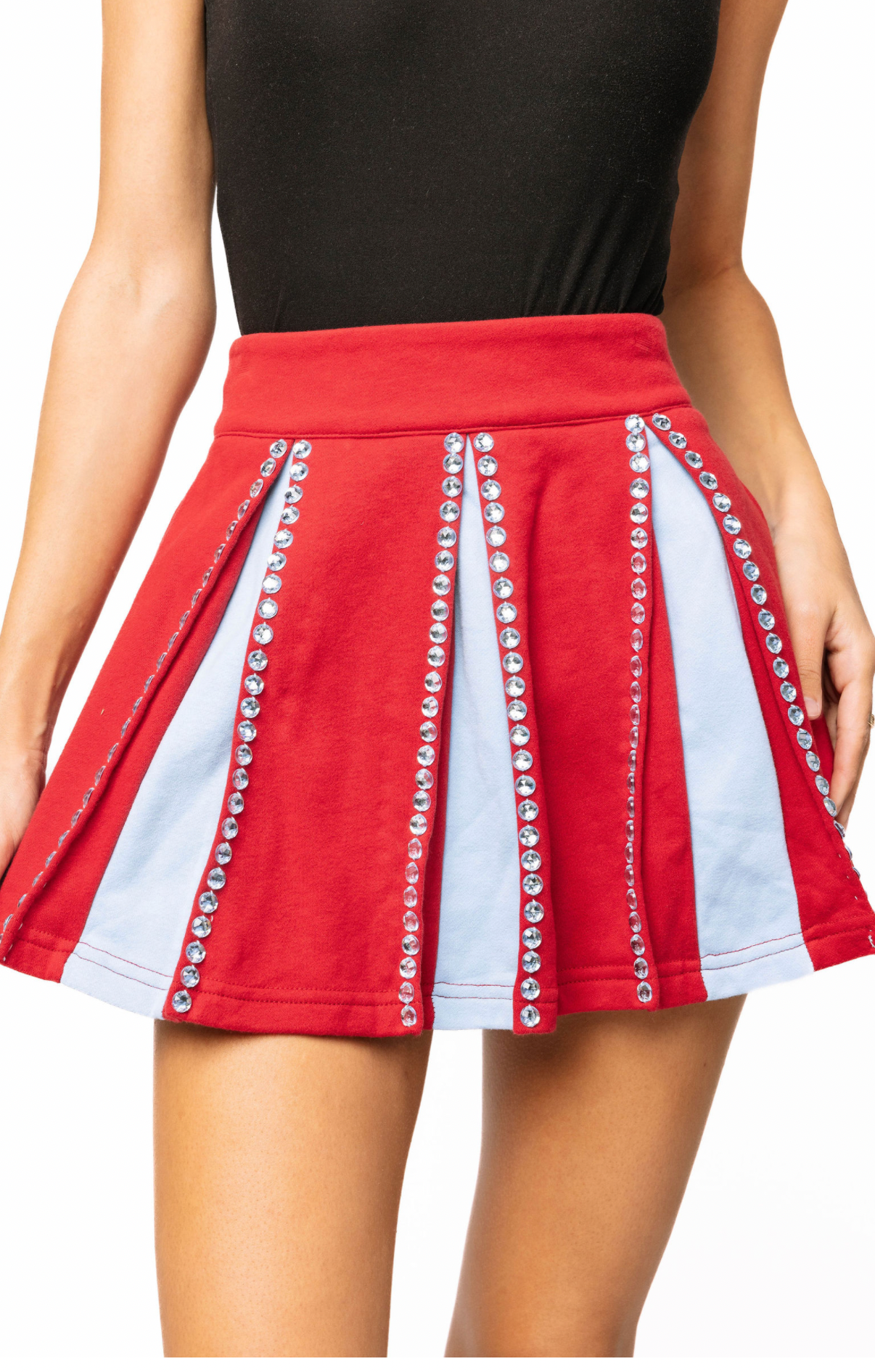 SAMPLE - Crimson and Powder Blue Jeweled Pleat Skirt
