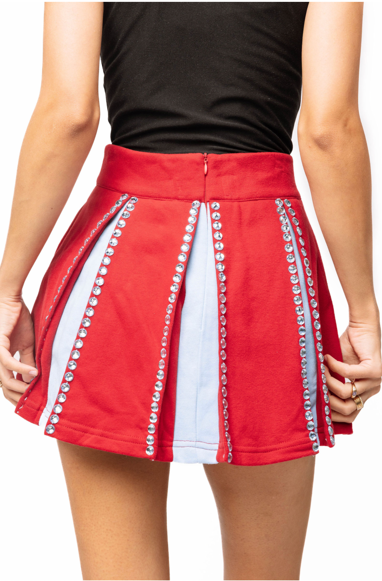 SAMPLE - Crimson and Powder Blue Jeweled Pleat Skirt