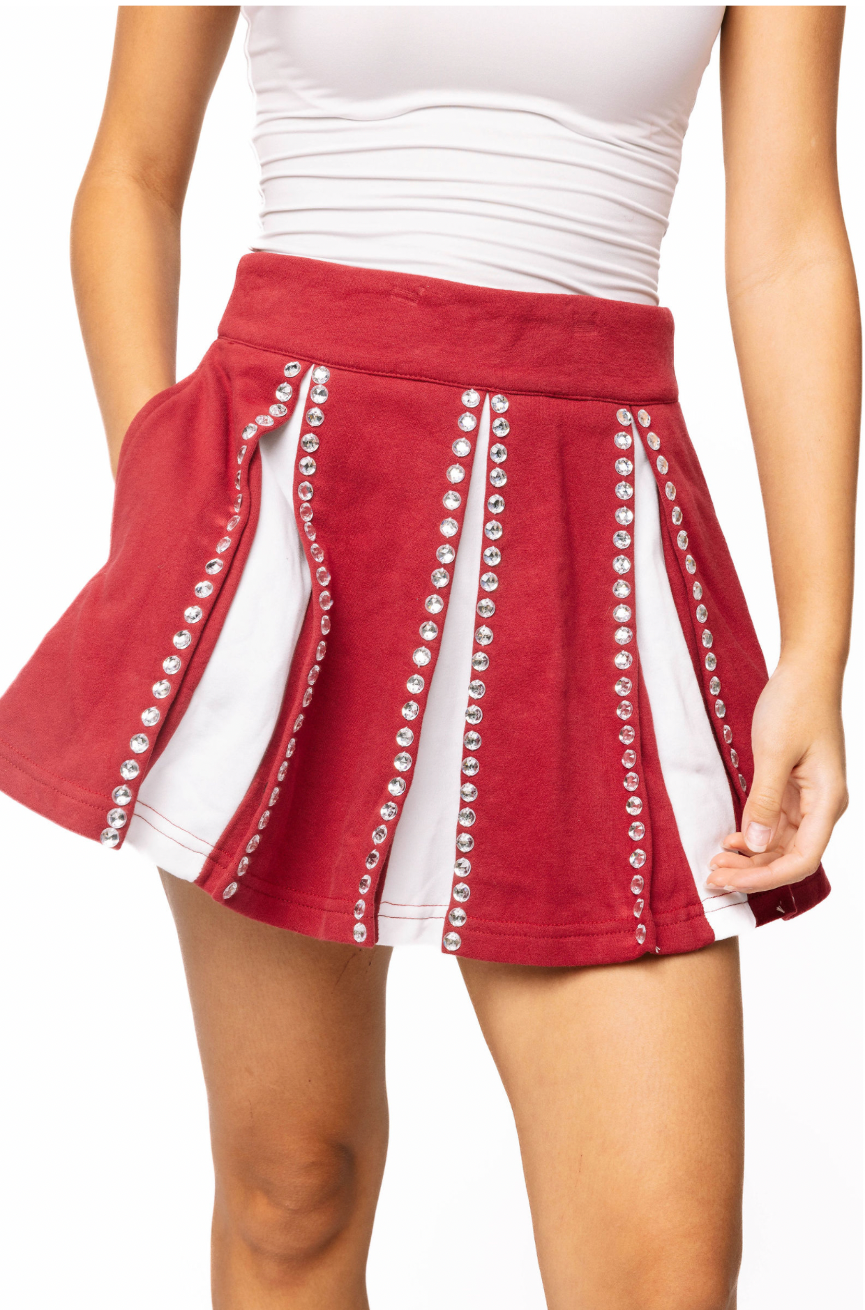 SAMPLE - Garnet and White Jeweled Pleat Skirt