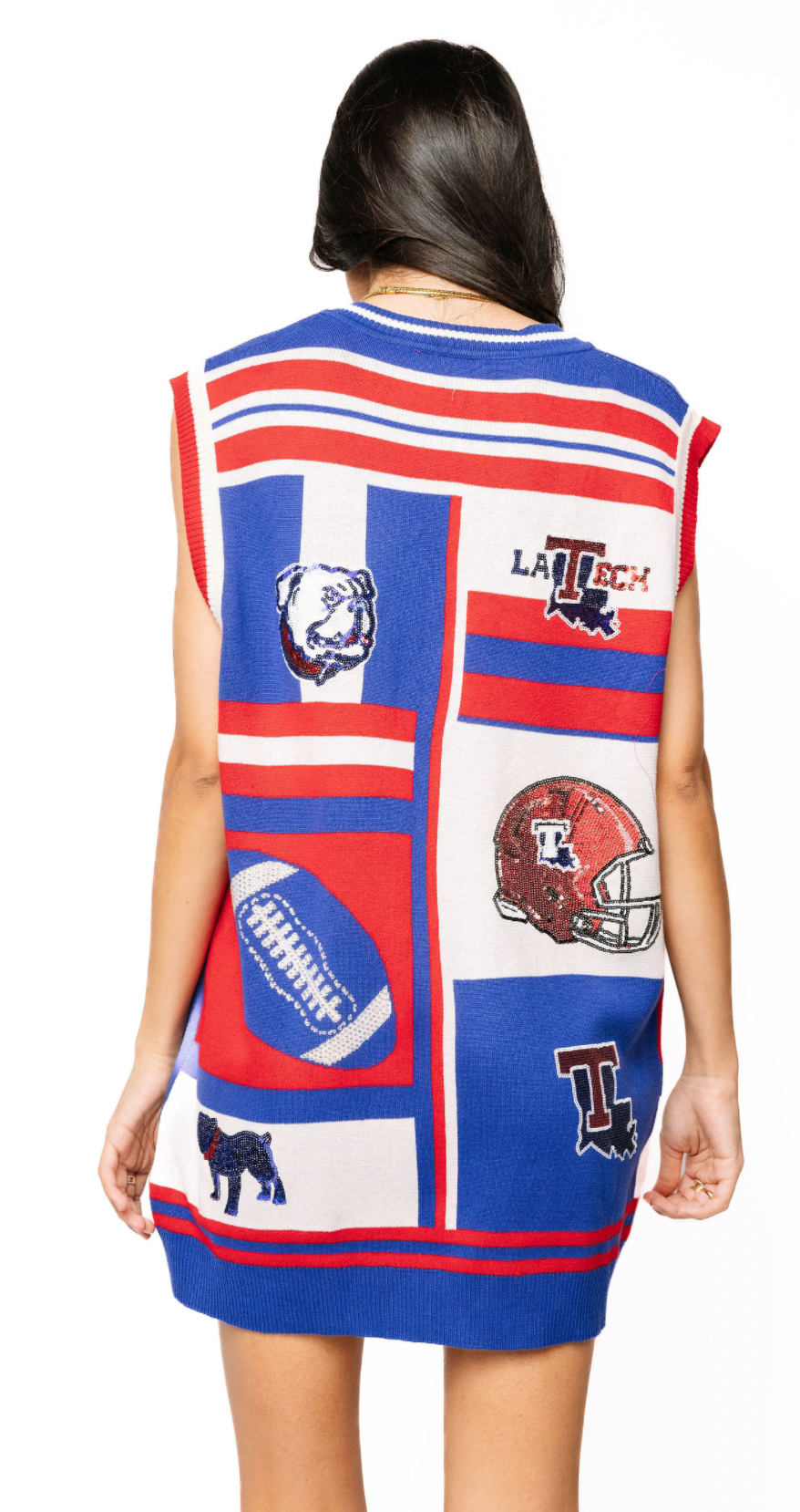 Licensed Sample - White, Red, and Blue LA Tech Icon Cardigan Tank Dress