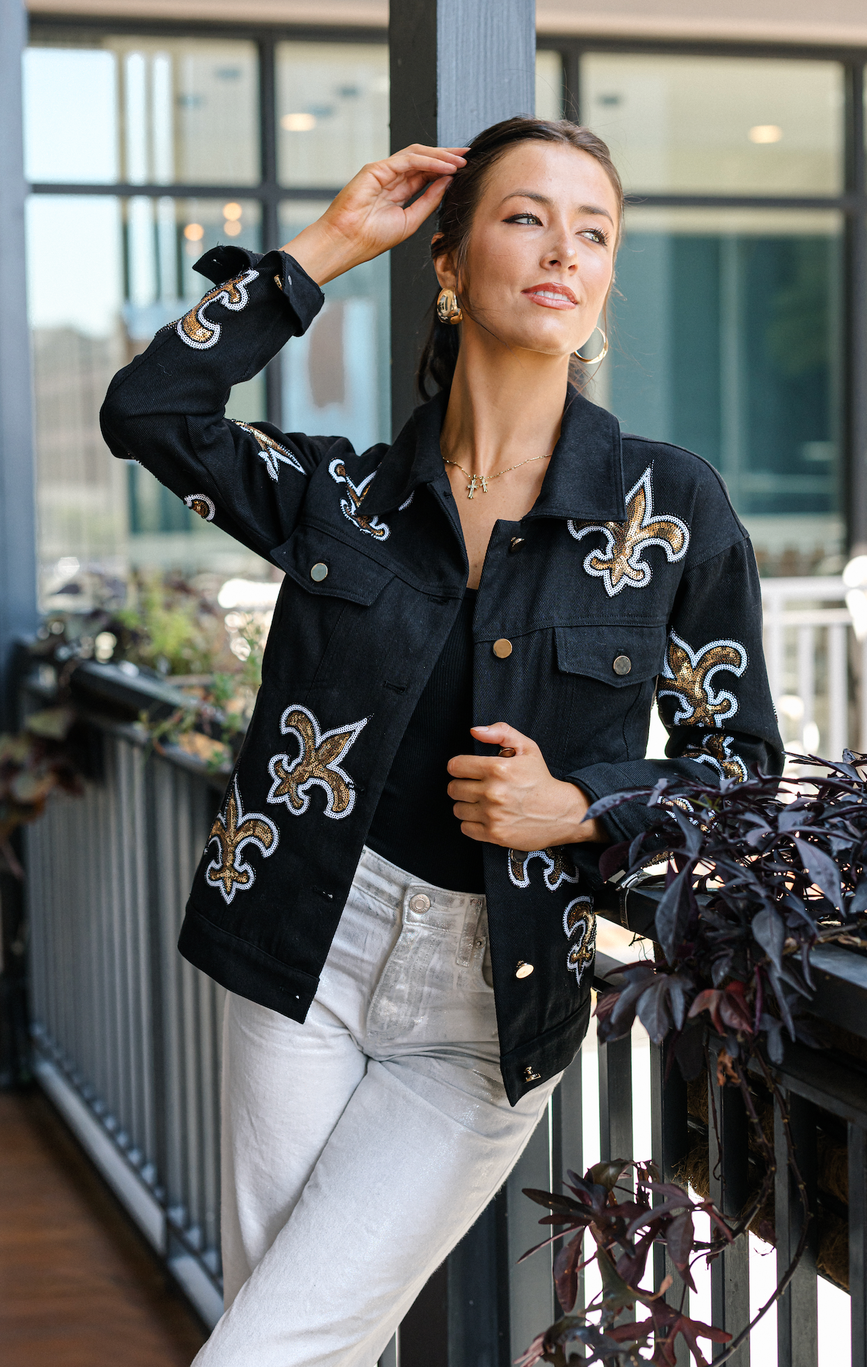 Licensed Black Scattered Fleur De Lis Denim Jacket