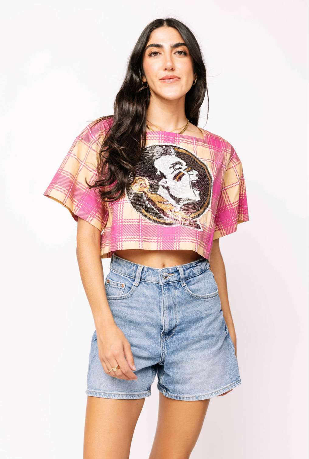 Licensed Sample - FSU Plaid Tie Back Cotton Top