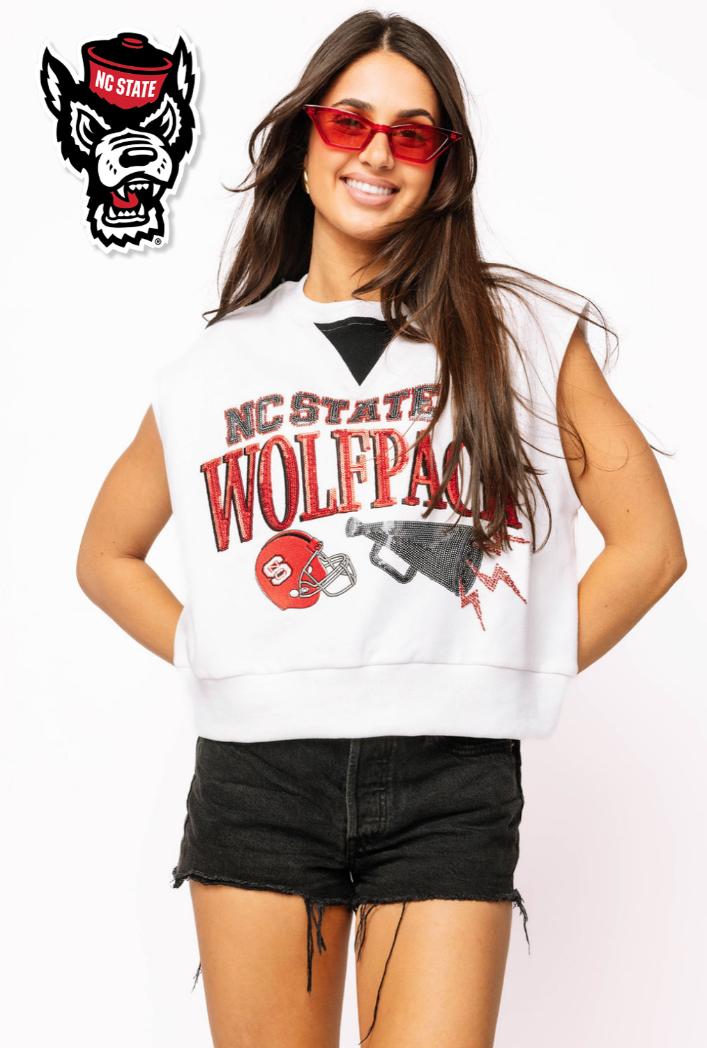 Licensed Sample - NC State Megaphone and Icons V Sweatshirt Tank