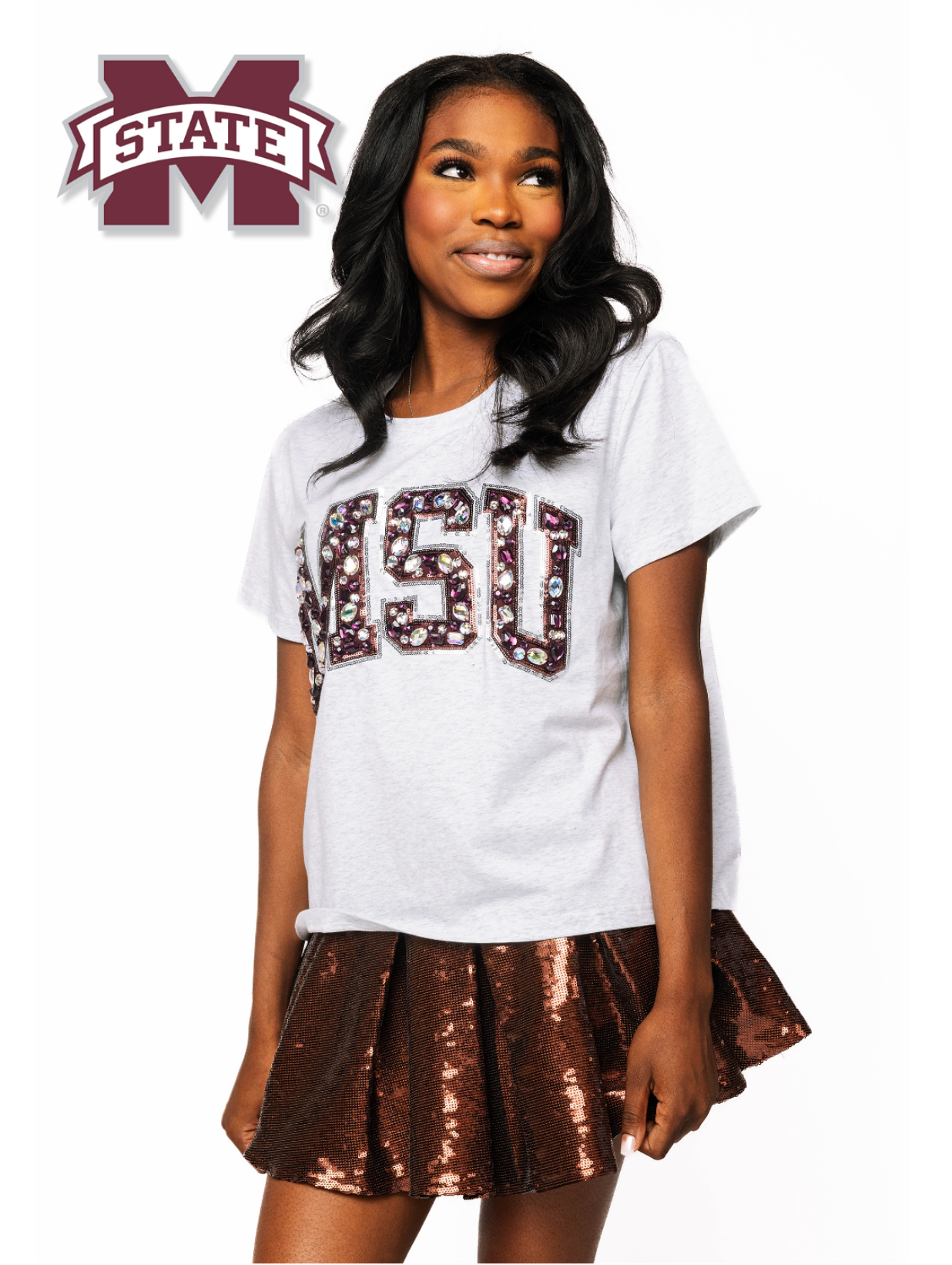 Licensed Sample - MSU Jeweled Letter Tee