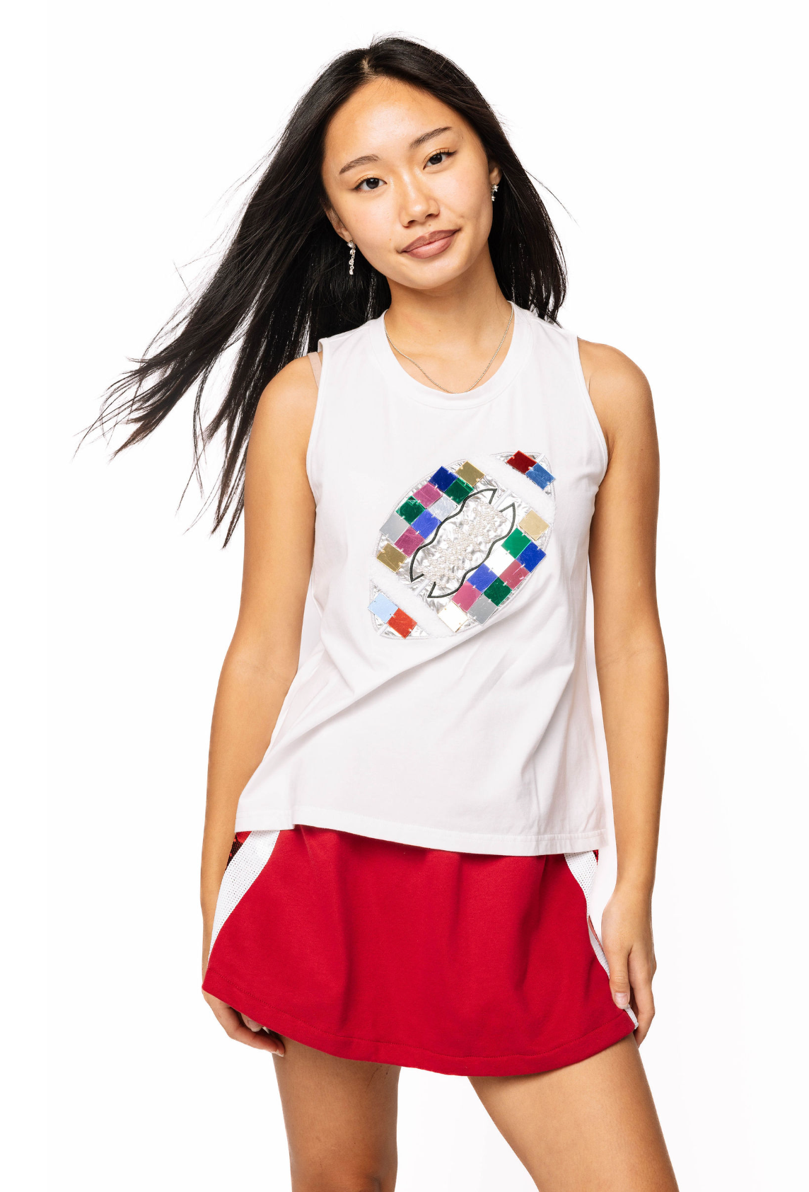 SAMPLE - Crimson Sweatshirt Skort with White Sequin Side Stripe