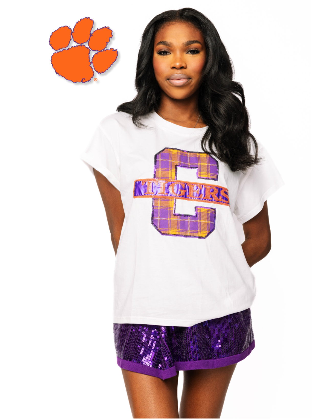 Licensed Sample - Clemson Plaid Letter Tee