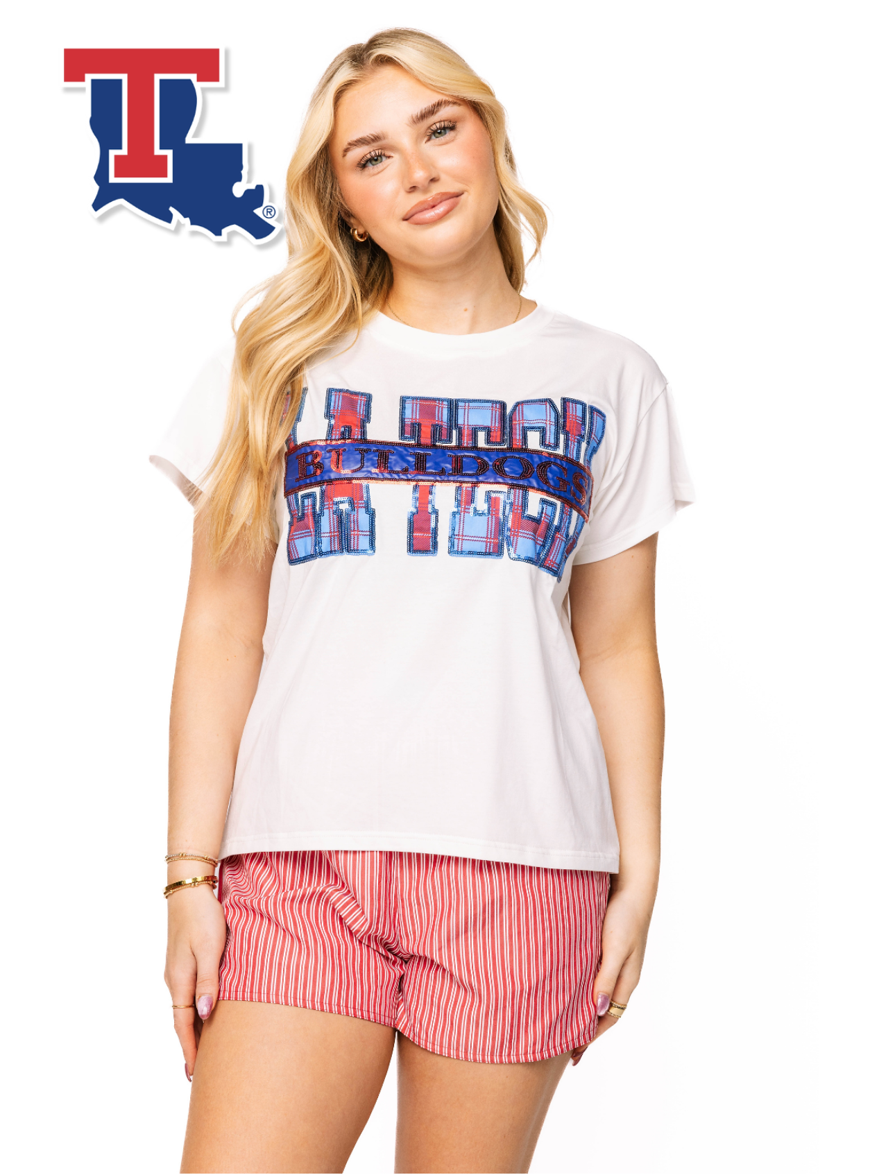 Licensed Sample - LA Tech Plaid Letter Tee