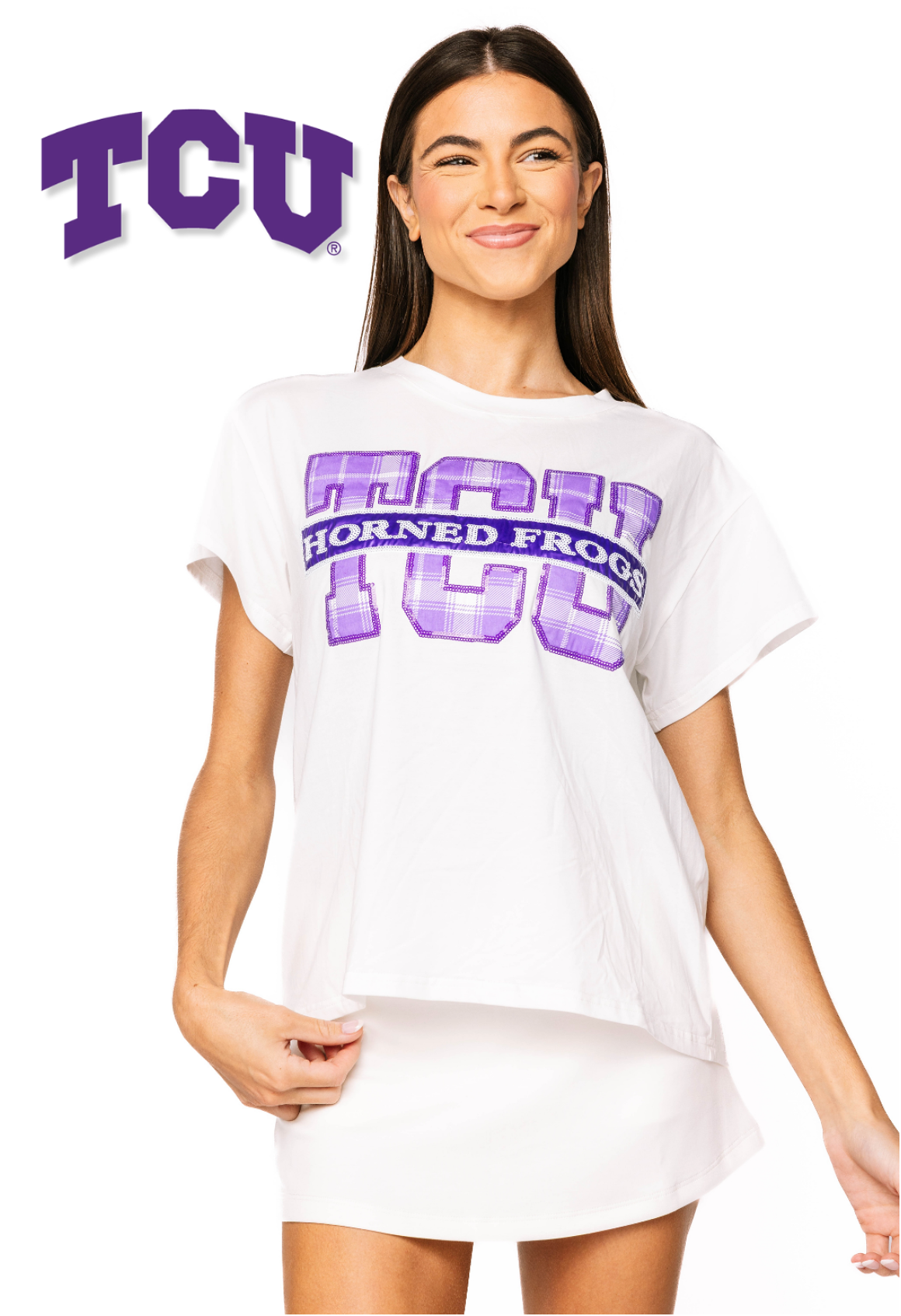 Licensed Sample - TCU Plaid Letter Tee