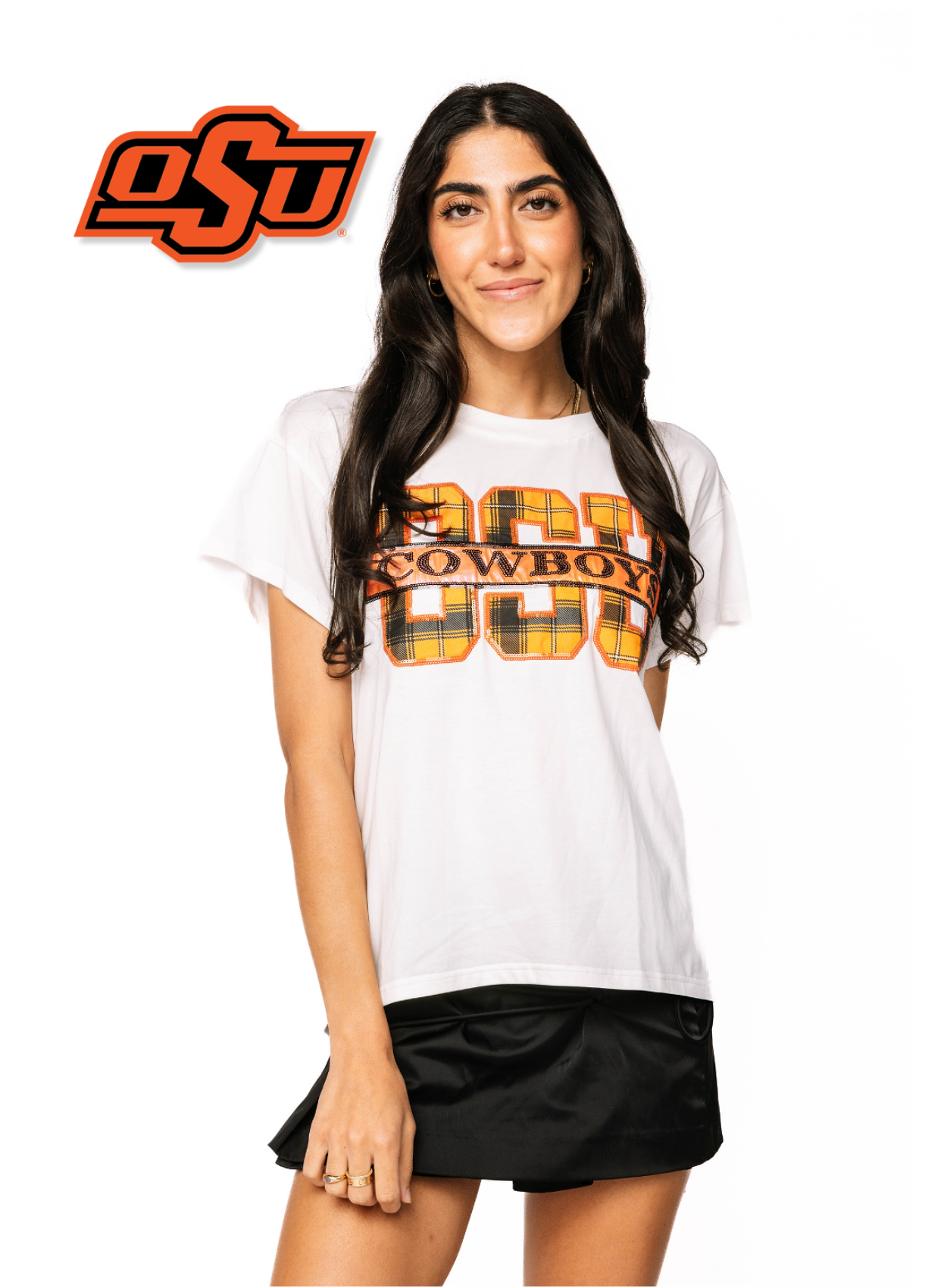 Licensed Sample - OK State Plaid Letter Tee