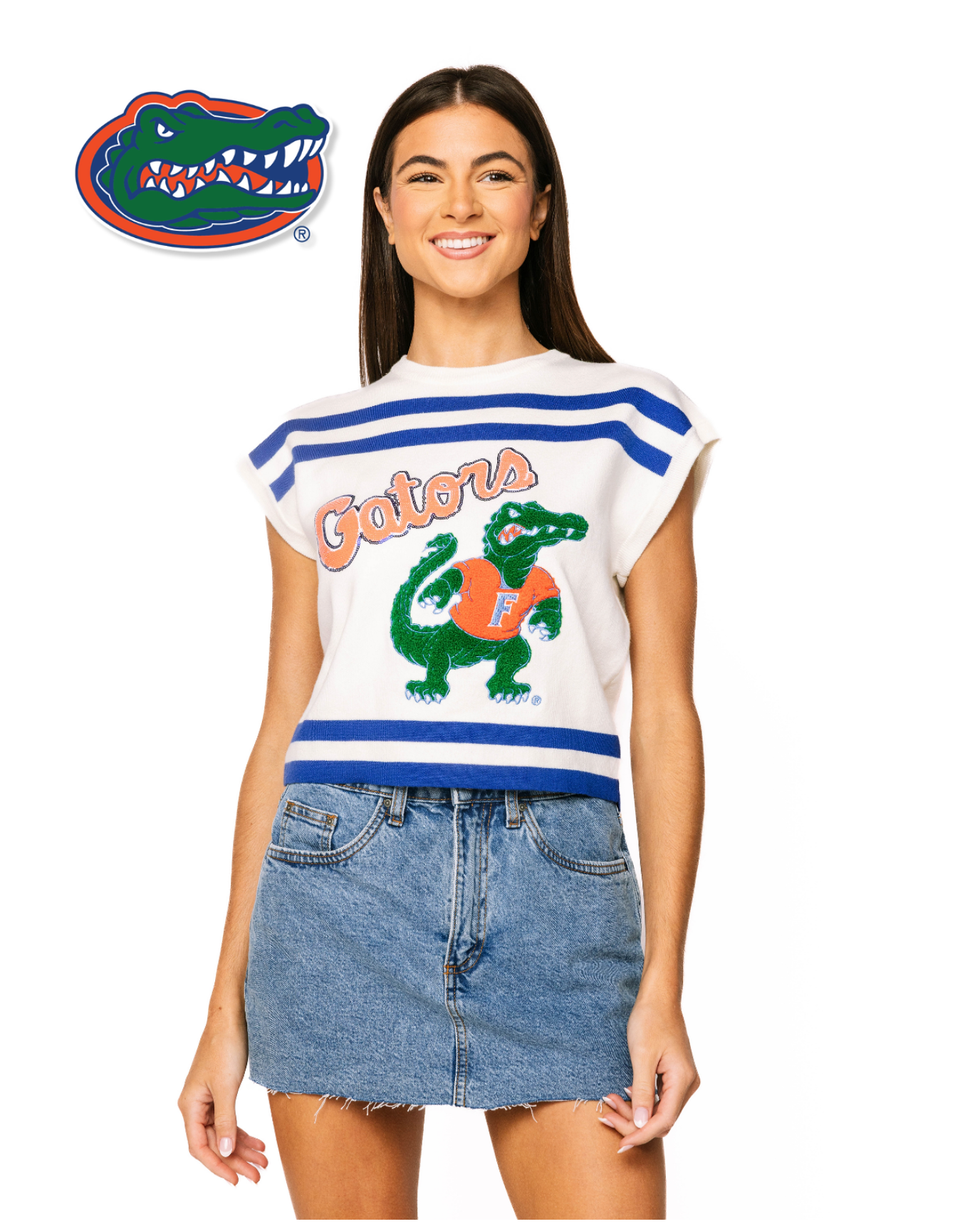 Licensed Sample - White & Royal 'Florida' Short Sleeve Sweater