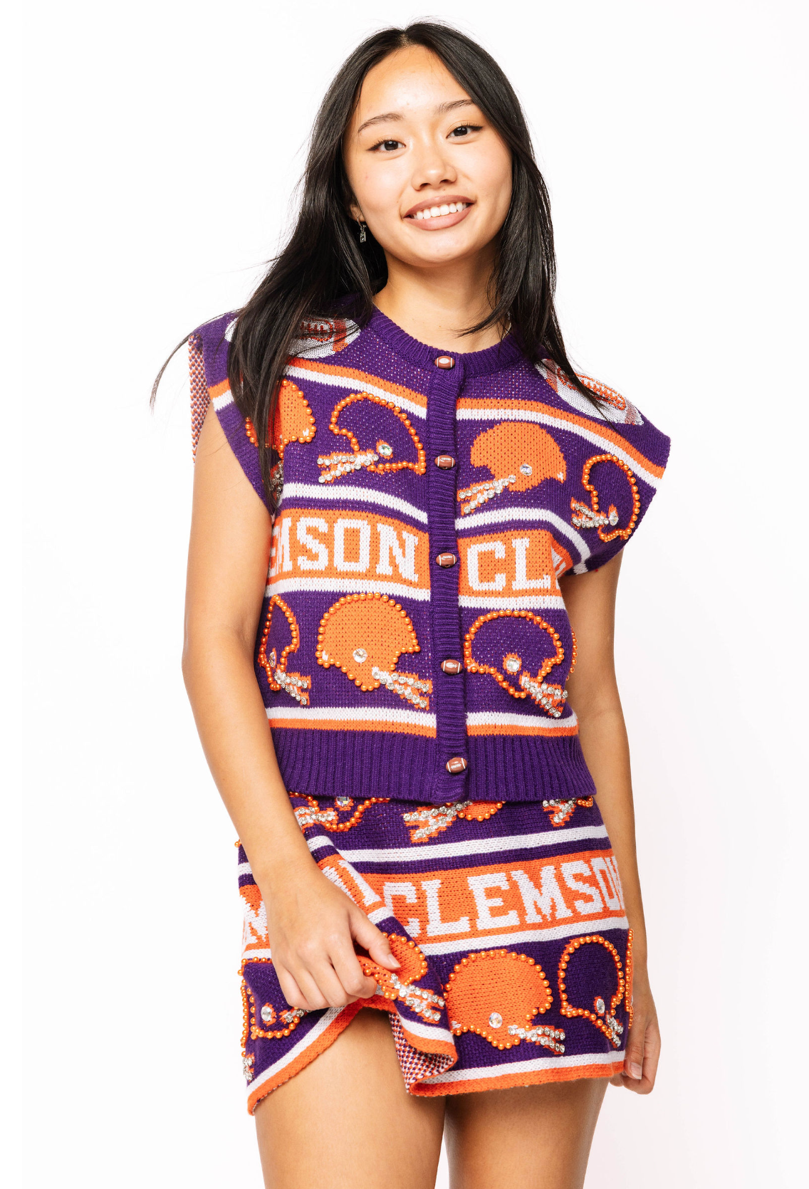Licensed Sample - Clemson Vintage Football Helmet Stripe Vest and Skirt Set