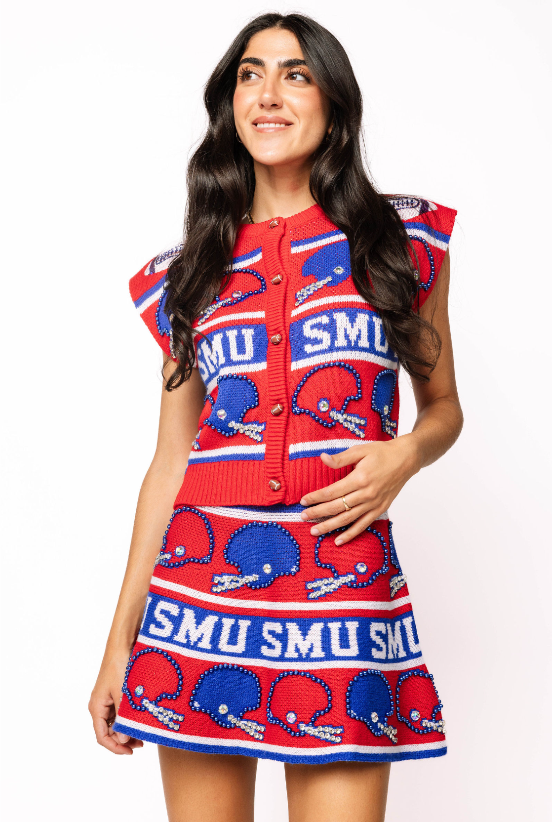Licensed Sample - SMU Vintage Football Helmet Stripe Vest and Skirt Set