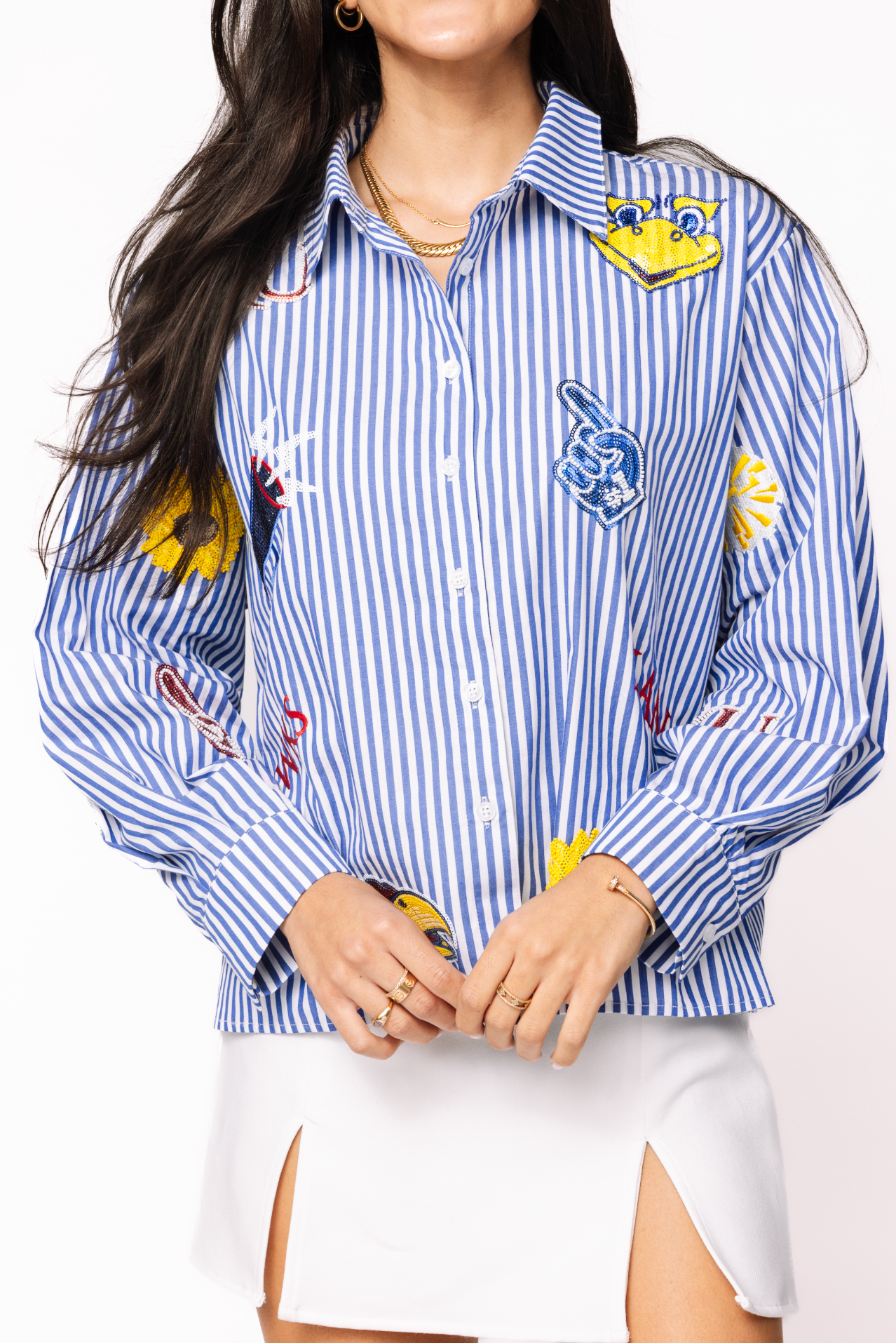 Licensed Kansas Mini Icon Striped Button Down Long Sleeve Top