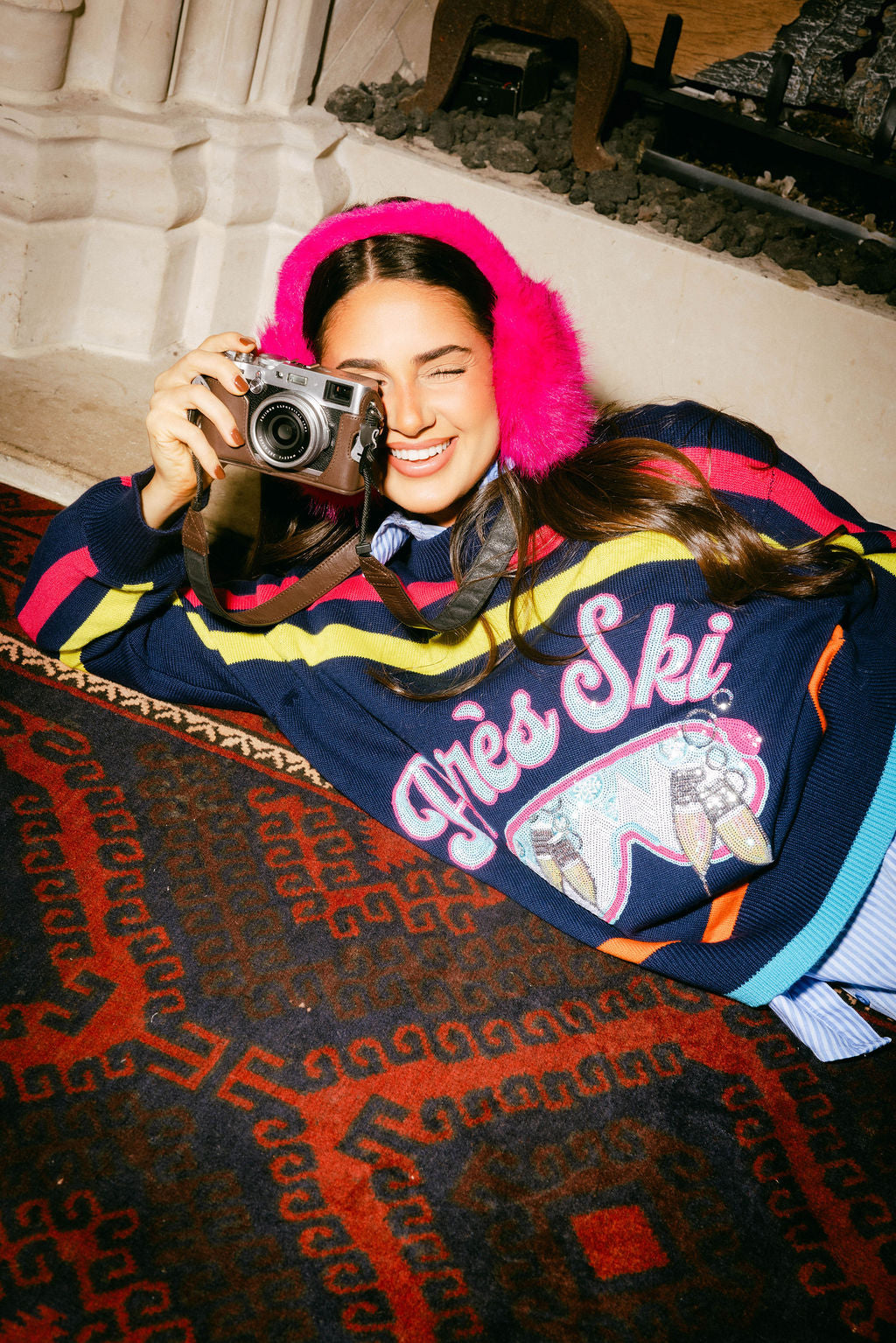 Navy Multi Stripe 'Apres Ski' Goggle Stripe Sweater