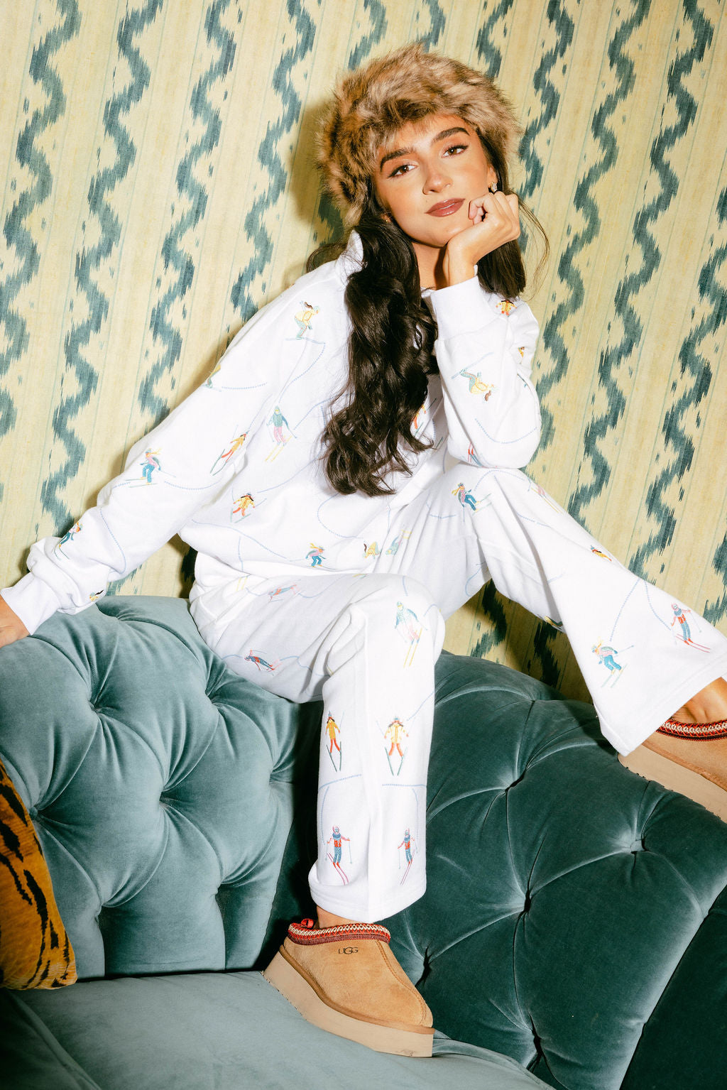 White Multi Skier Snow Path Sweatpant