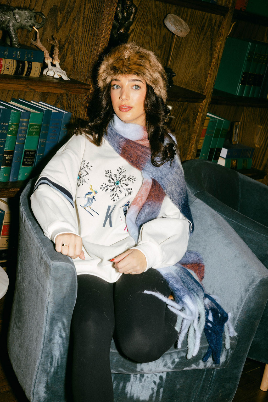 Beige 'Ski' Snowflake & Skier Stripe Sleeve Sweatshirt