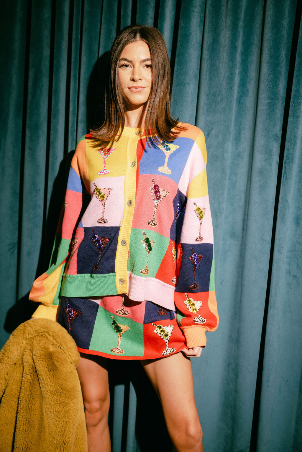 Multi Checkered Cosmo Button Up Sweater