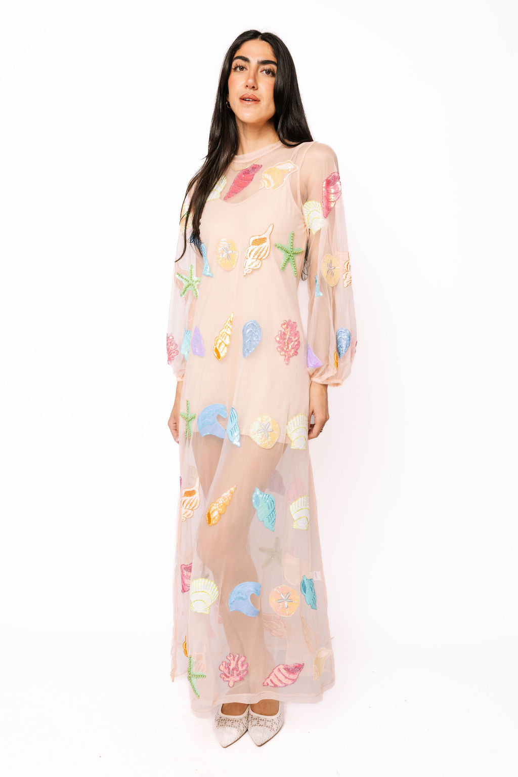 sheer beige dress lgant Glitter Mesh Cut-Out Silk Evening Gown kalisa