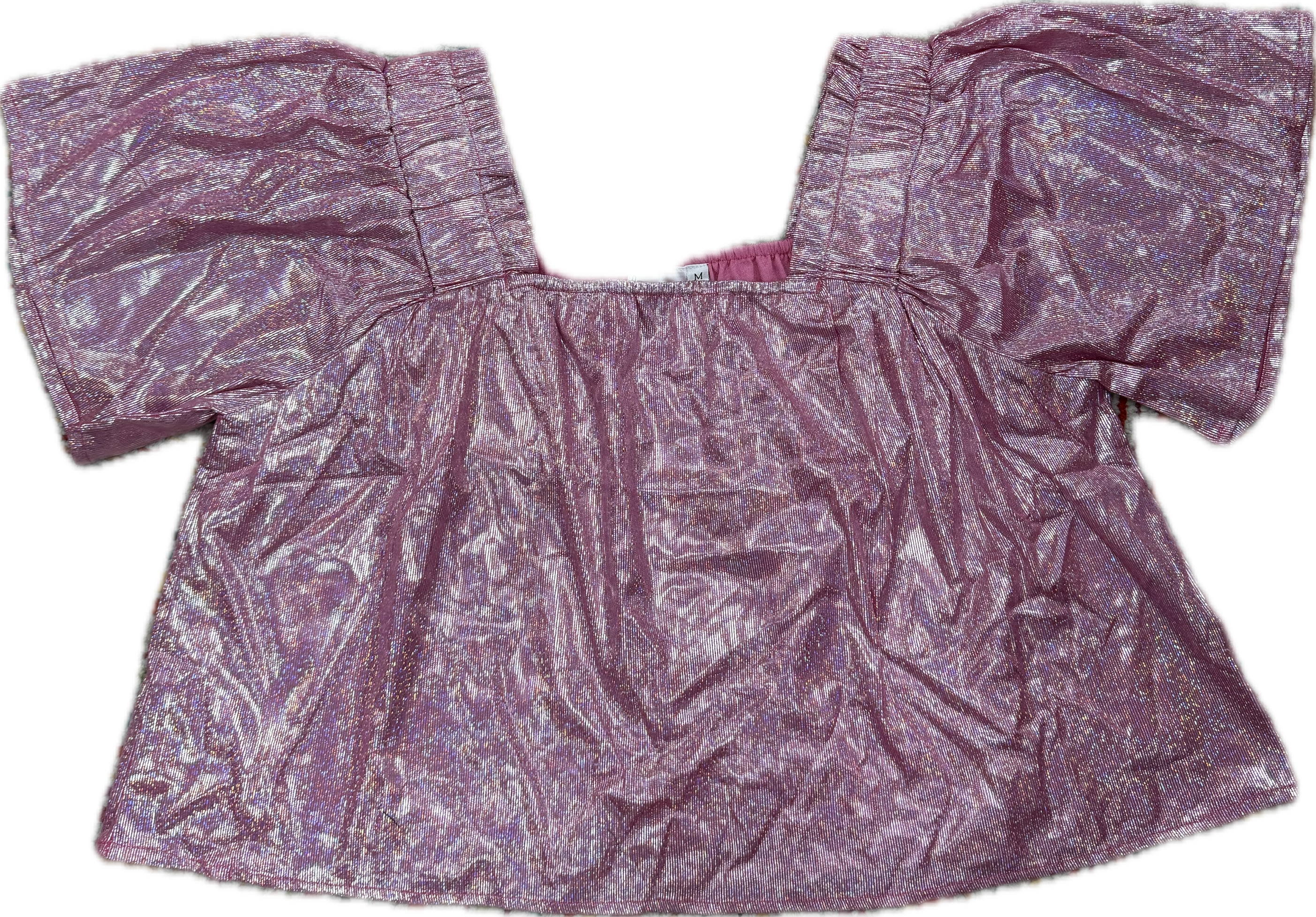 Light Pink & Silver Holo Stripe Flutter Top