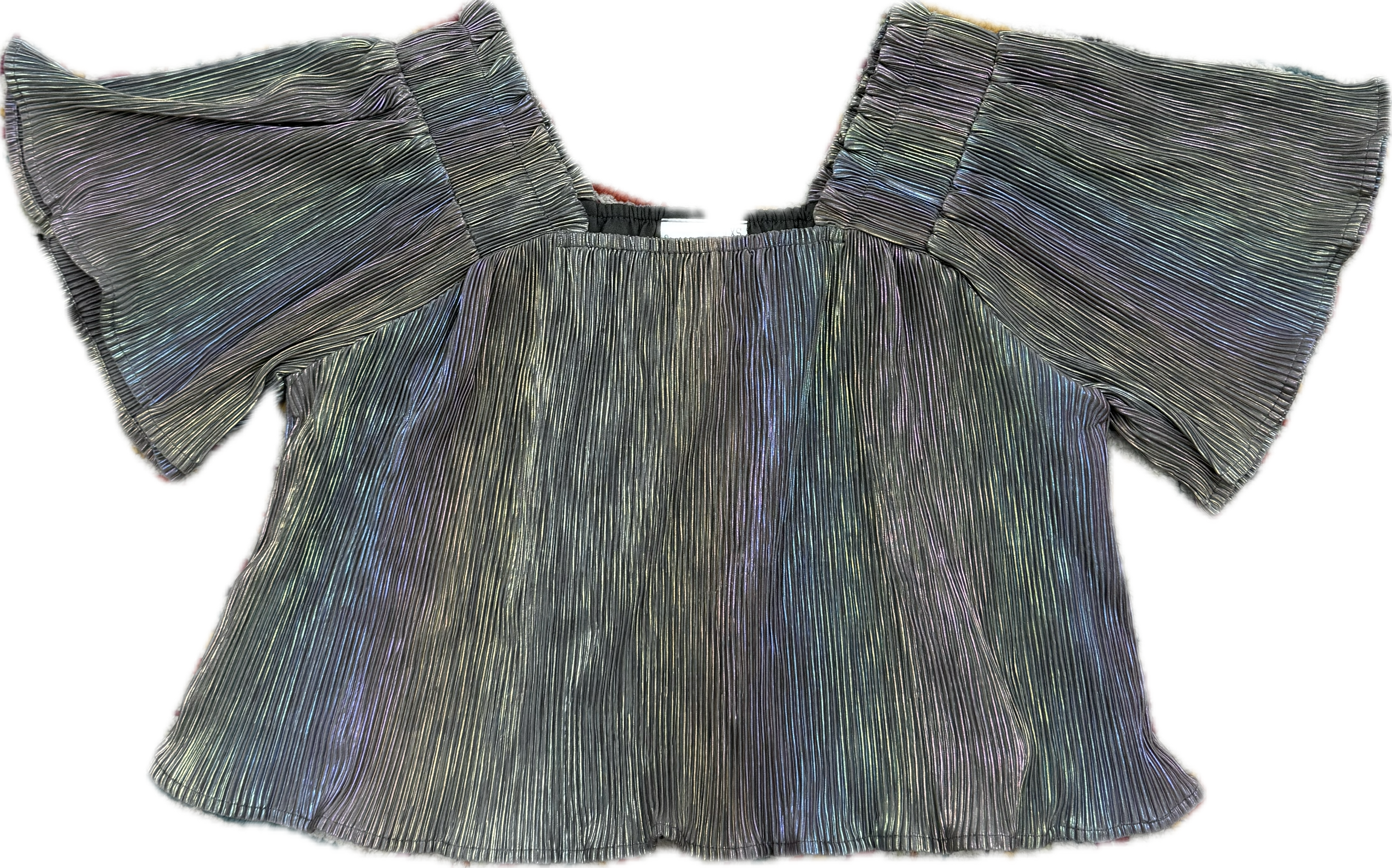 Grey Pleat Flutter Top