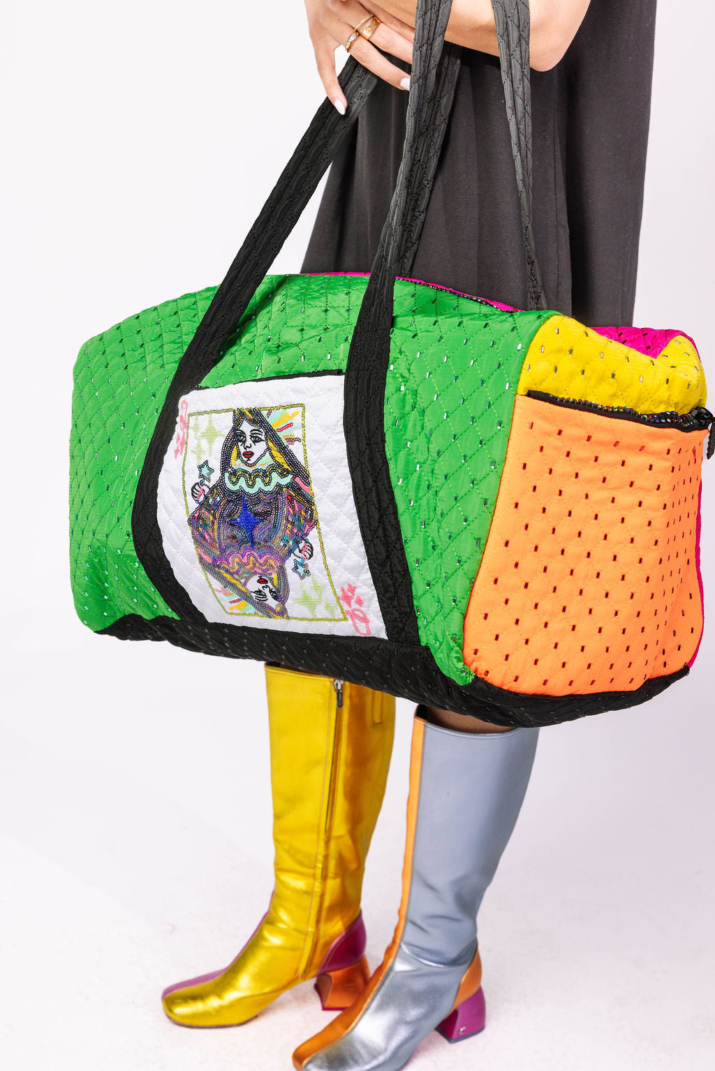 Rainbow Colorblock Rhinestone QOS Duffle Bag