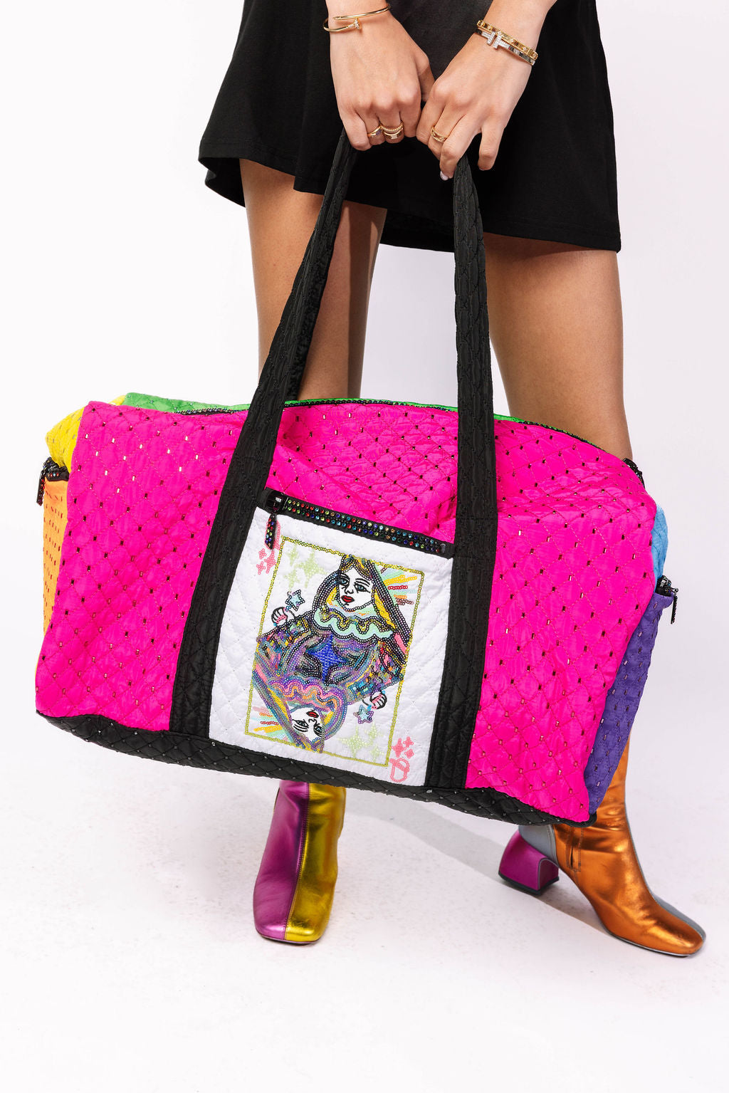 Rainbow Colorblock Rhinestone QOS Duffle Bag