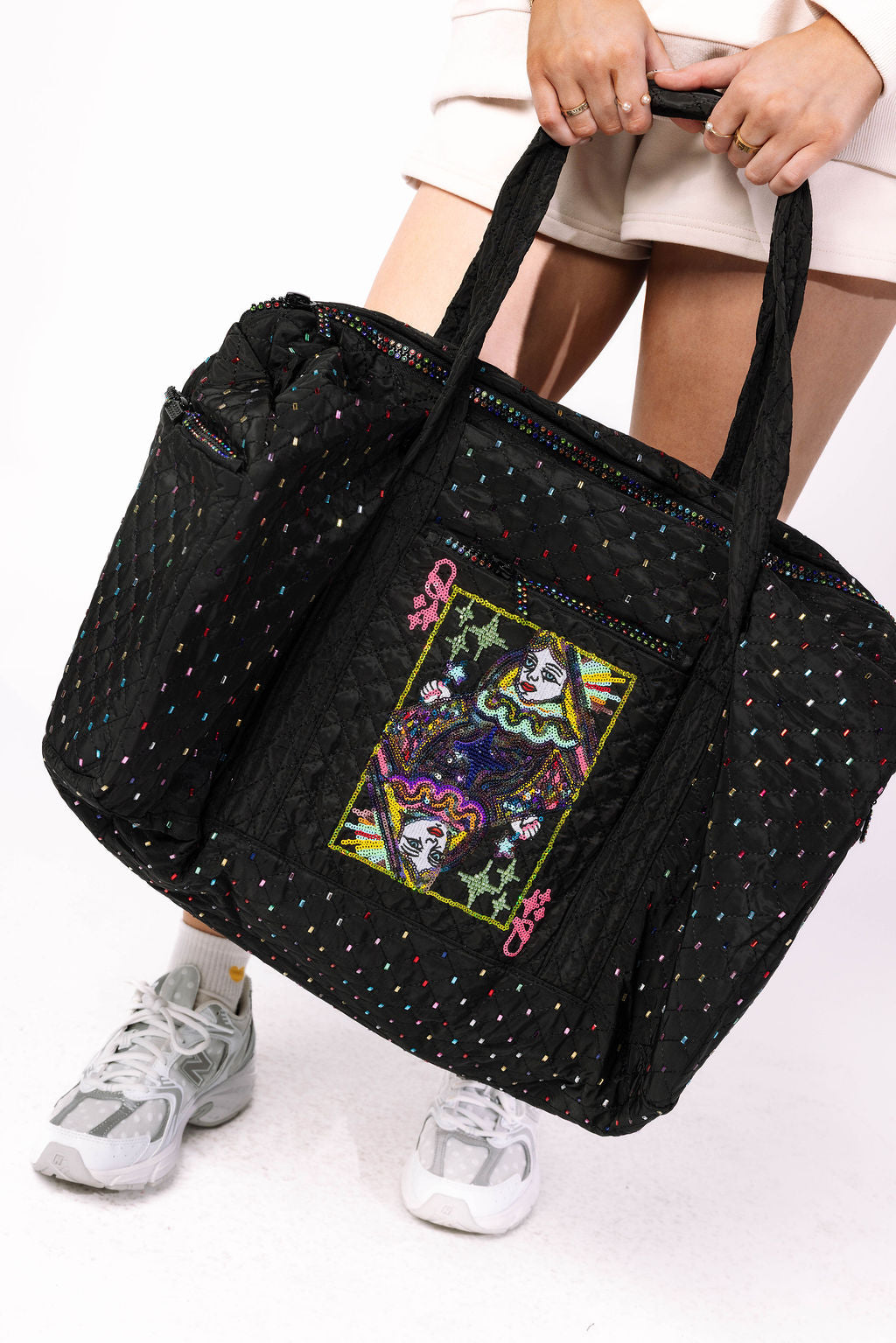 Black Rhinestone QOS Duffle Bag