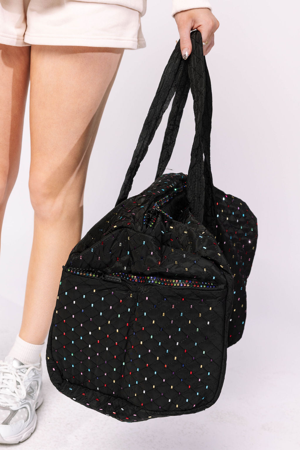 Black Rhinestone QOS Duffle Bag