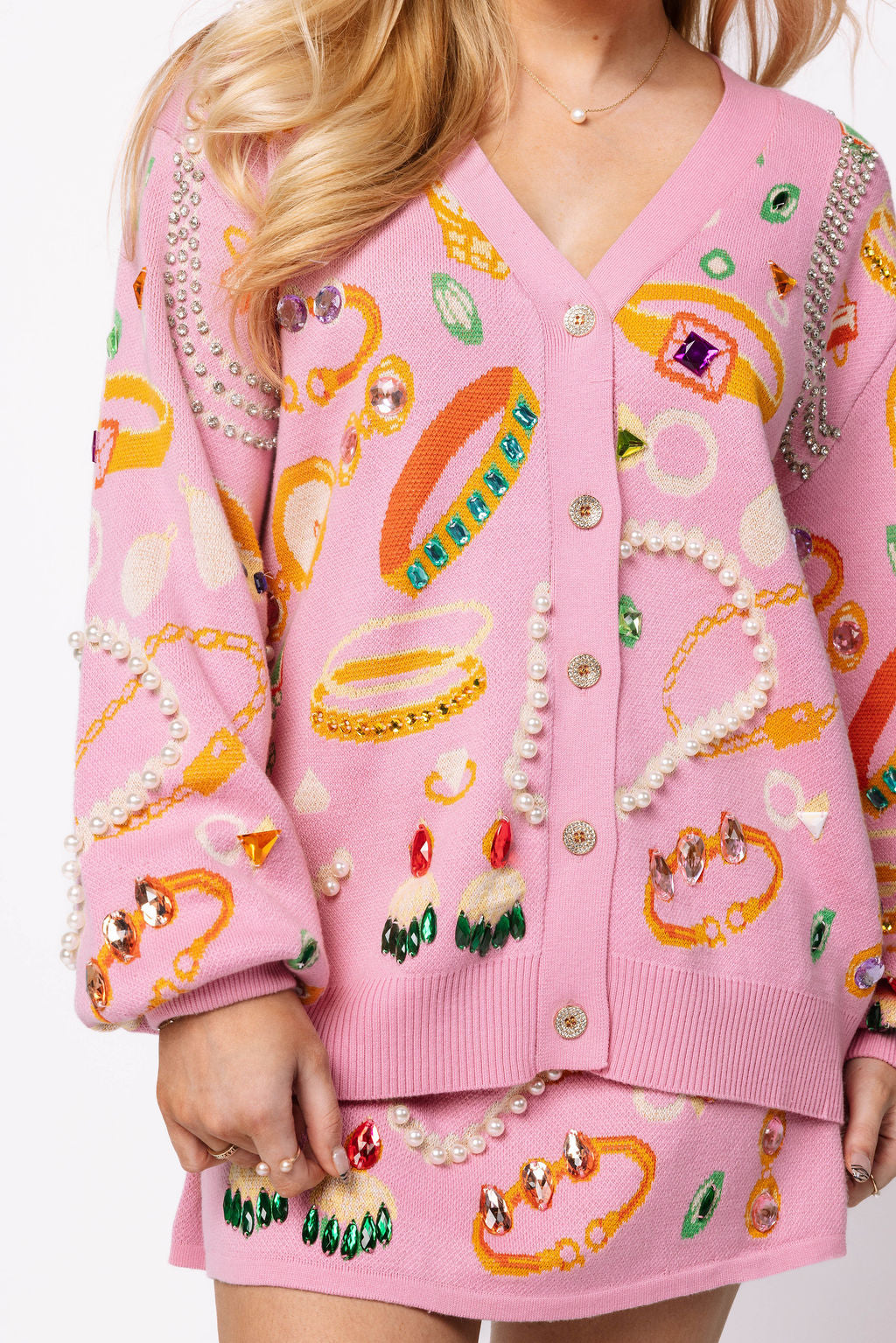 Pink Jewelry Queen Button Down Cardigan