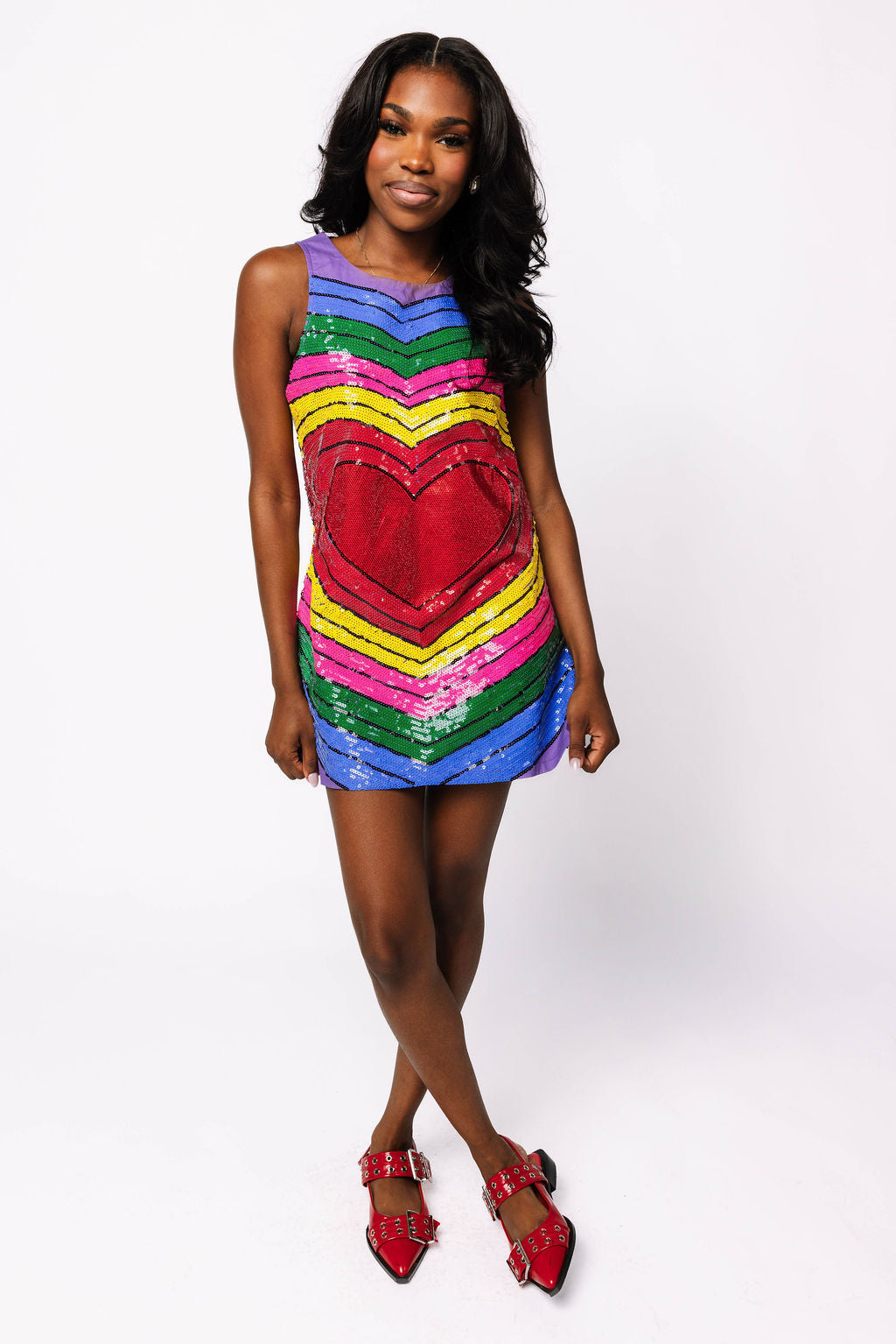 Purple Abstract Heart Cotton Tank Dress