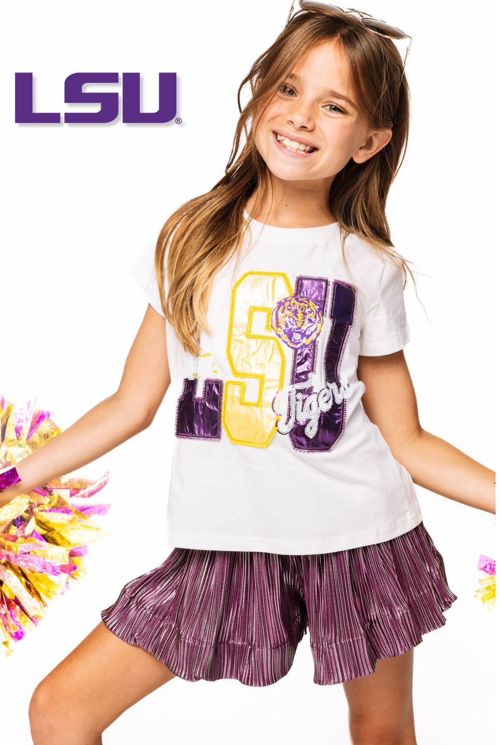 Licensed Kids LSU Metallic Word With Icons Tee
