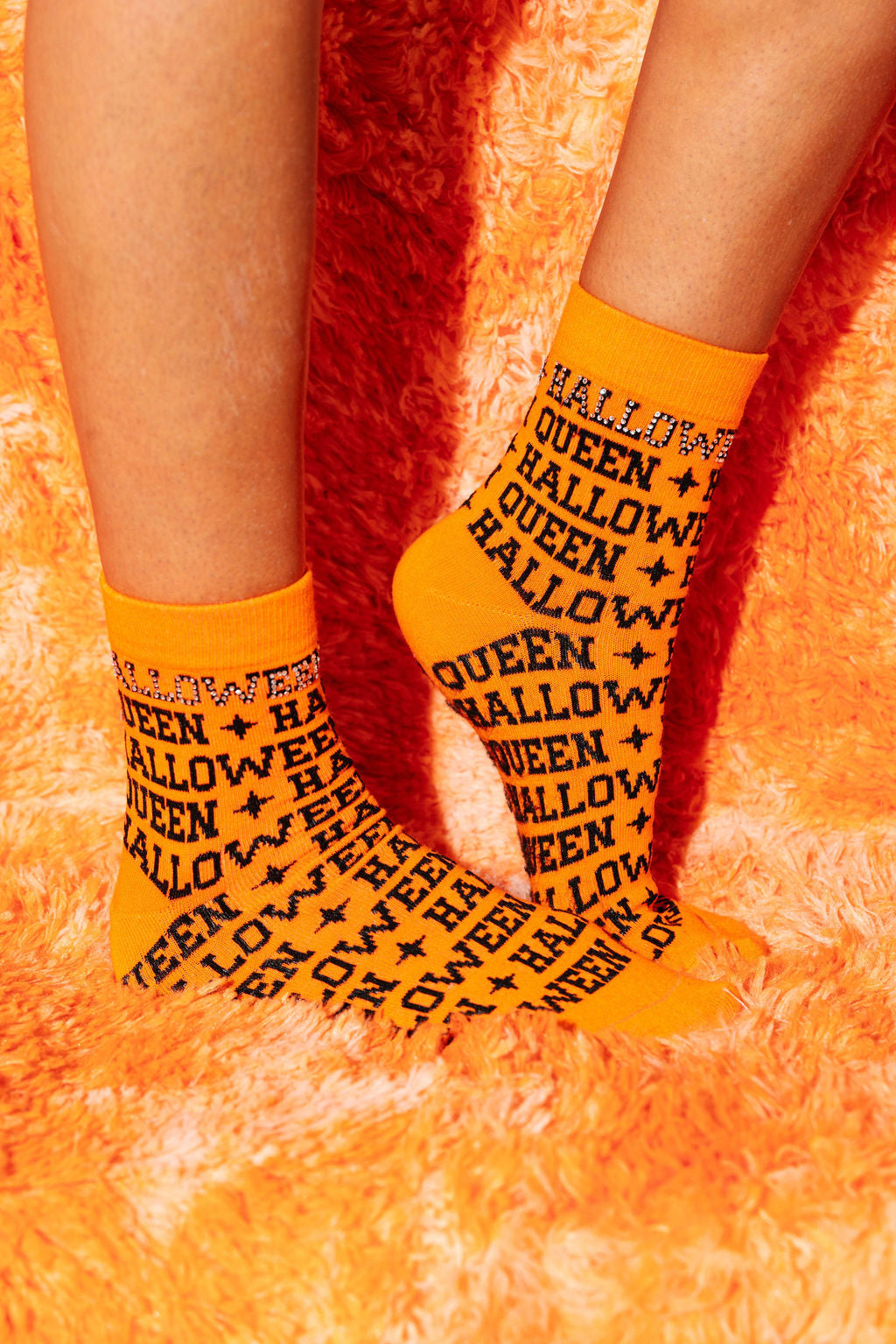 Orange & Black Rhinestone 'Halloween Queen' Socks