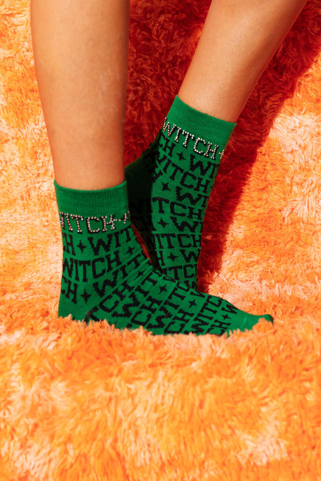 Green & Black Witch Rhinestone Socks