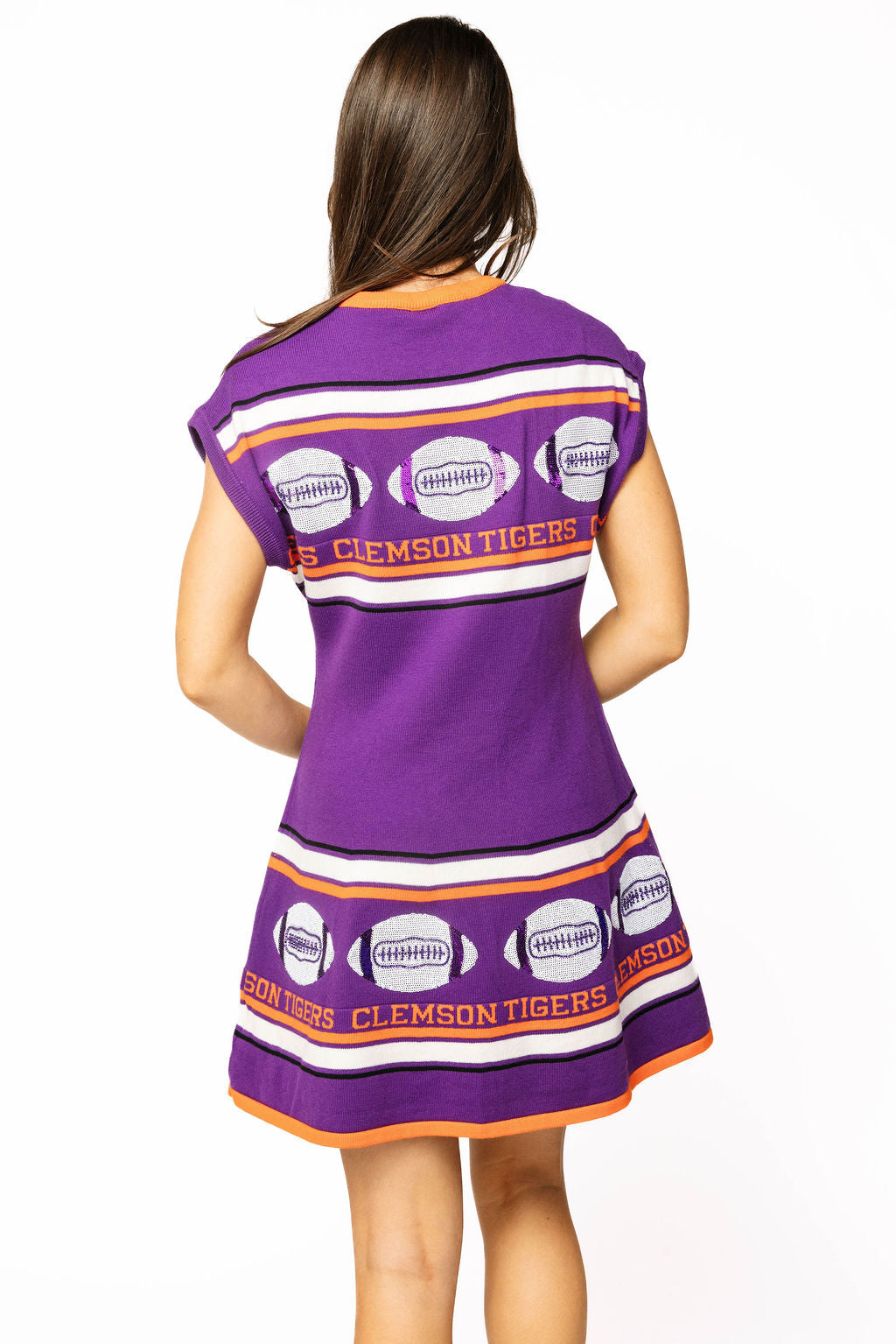 Licensed Sample Clemson Vintage Football Stripes Sweater Dress Queen of Sparkles Licensed Sample Clemson Vintage Football Stripes Sweater Dress Queen of Sparkles