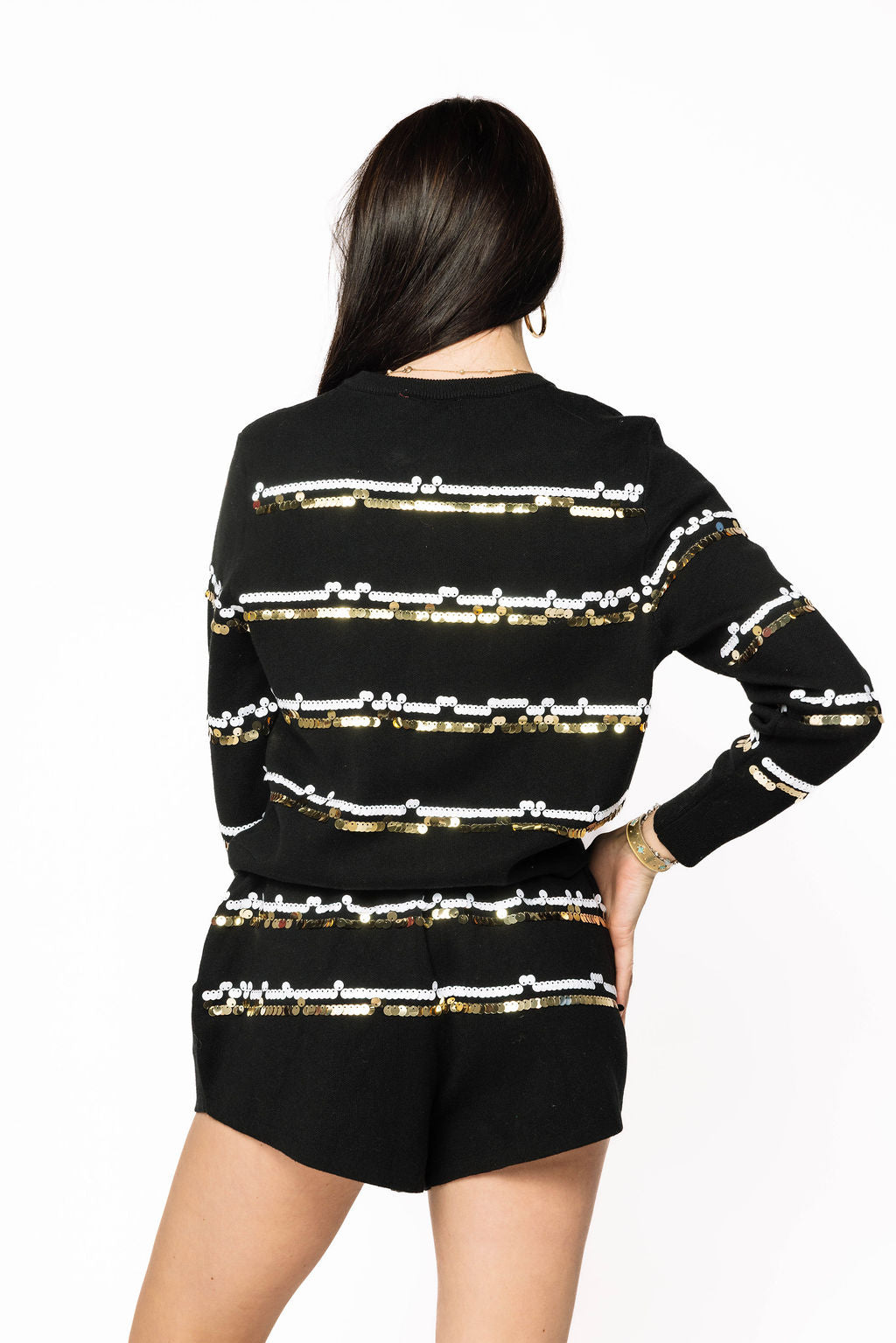 Licensed Sample - UCF Full Sequin Skinny Stripe Cardigan/Short SET