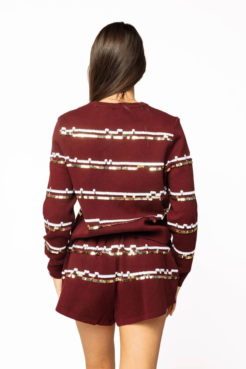 Licensed Sample - FSU Full Sequin Skinny Stripe Cardigan/Short SET