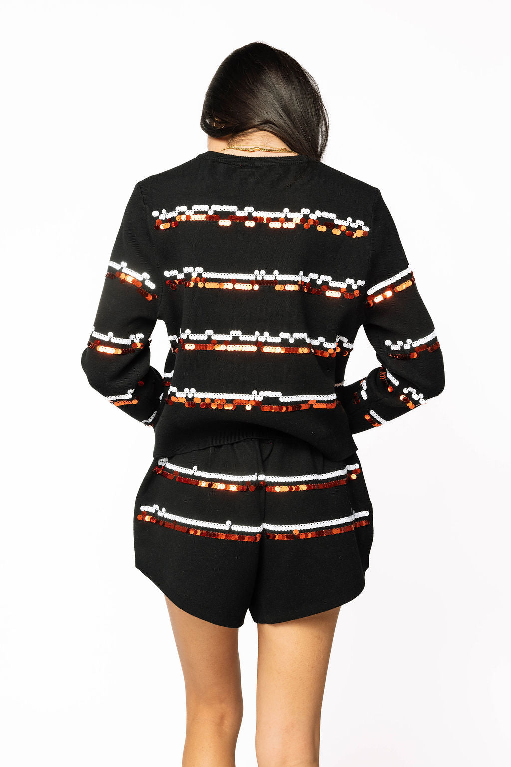 Licensed Sample - OSU Full Sequin Skinny Stripe Cardigan/Short SET