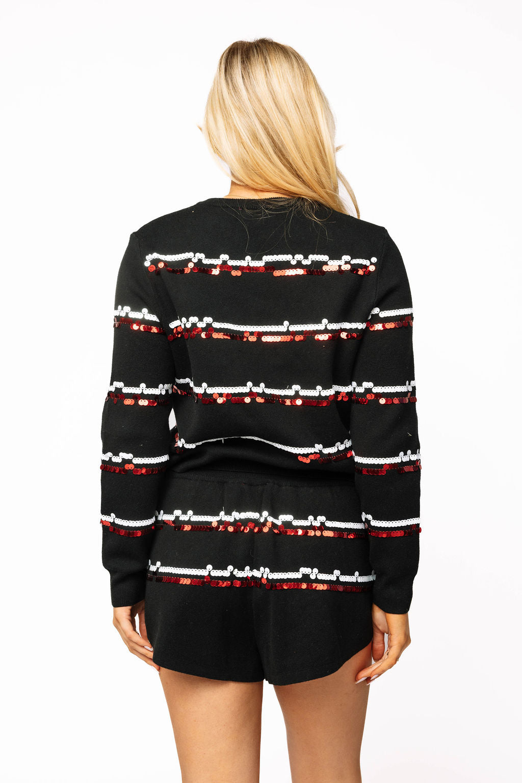 Licensed Sample - NC State Full Sequin Skinny Stripe Cardigan/Short SET